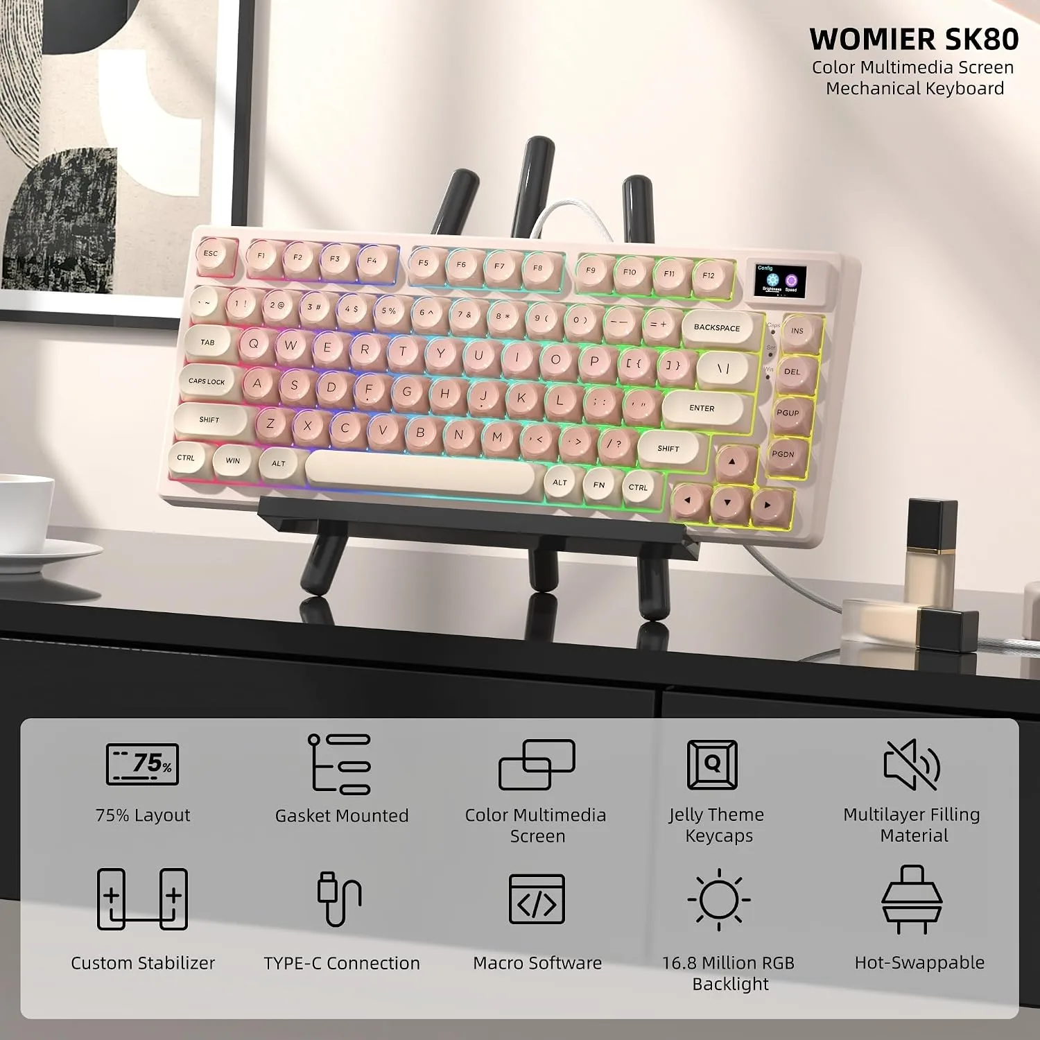 Womier SK80 75% Foundation Mechanical Keyboard with Multimedia Display