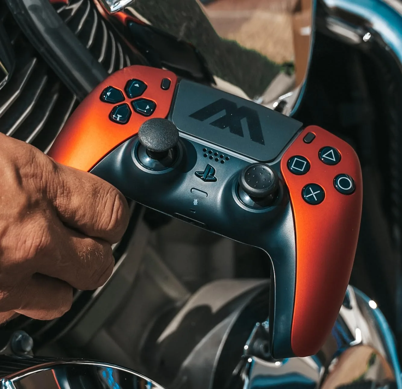 MODDEDZONE Extreme Modded Controller + Anti Recoil |Back Remappable Paddles|Interchangeable Thumbsticks| Hair Triggers|Tactical Buttons| Compatible with PS5 Console & PC | APP controlled (Soft Orange)