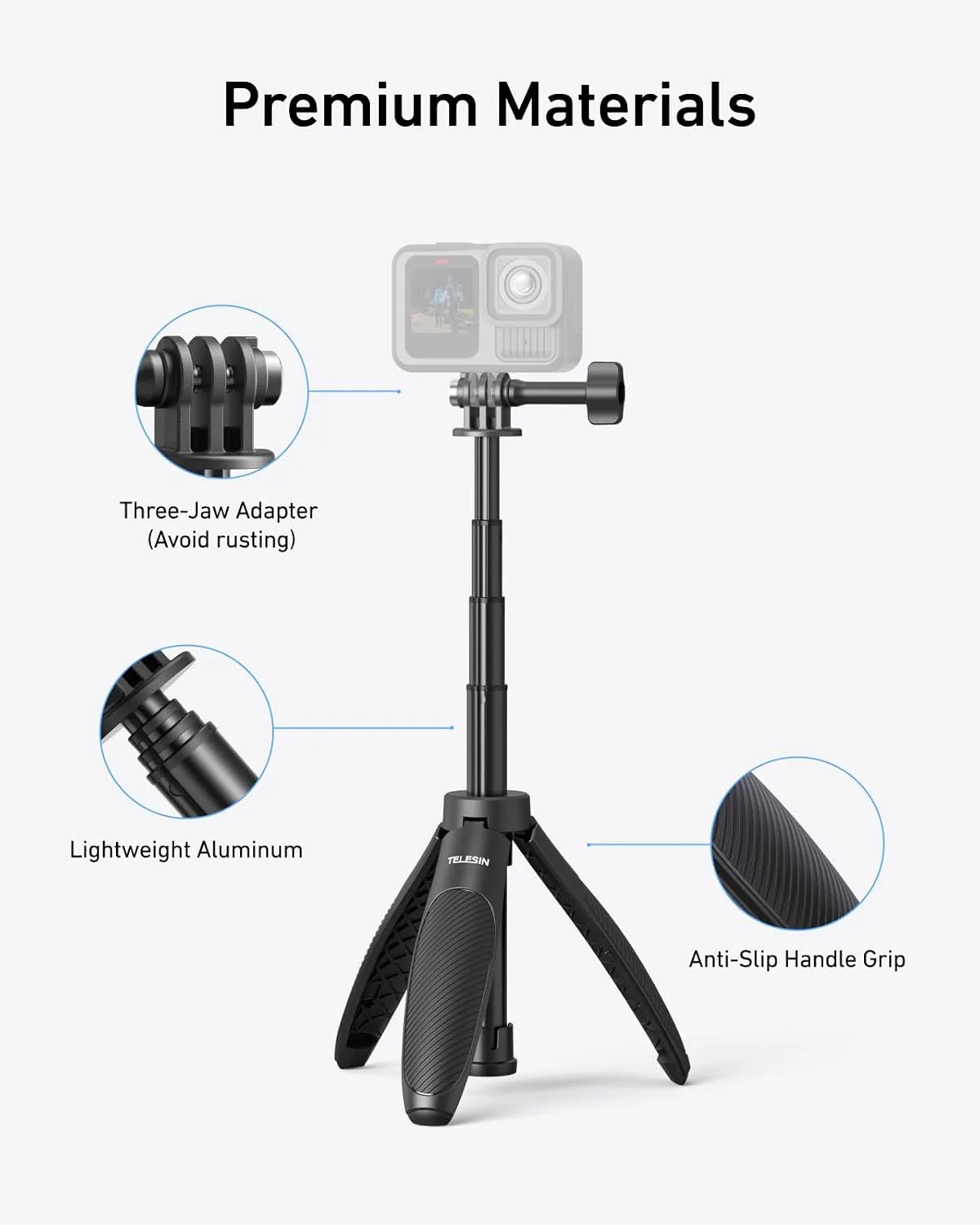 TELESIN 15.7" Mini Selfie Stick Tripod for DJI GoPro Insta360 Action Camera