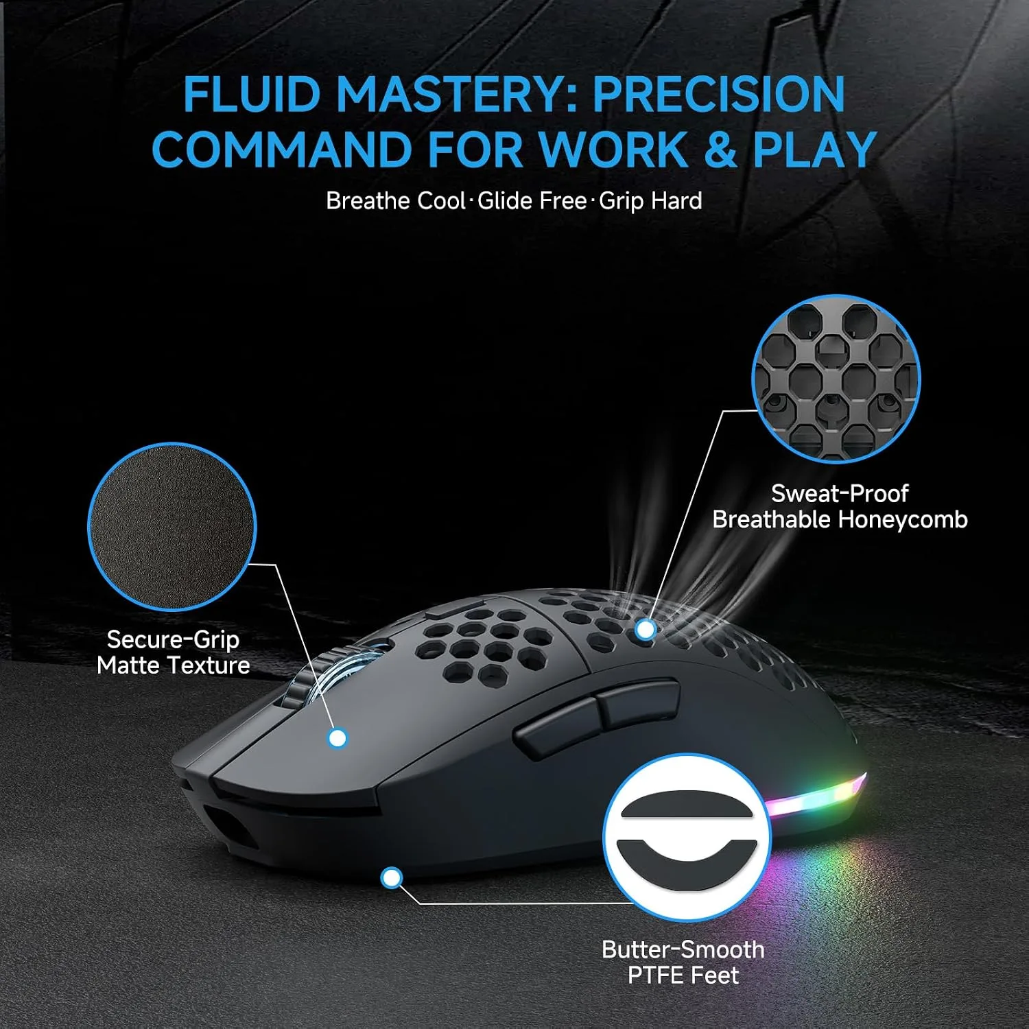 TMKB Falcon M1 Wireless Gaming Mouse, 24000 DPI, 180-Hour Battery, Black