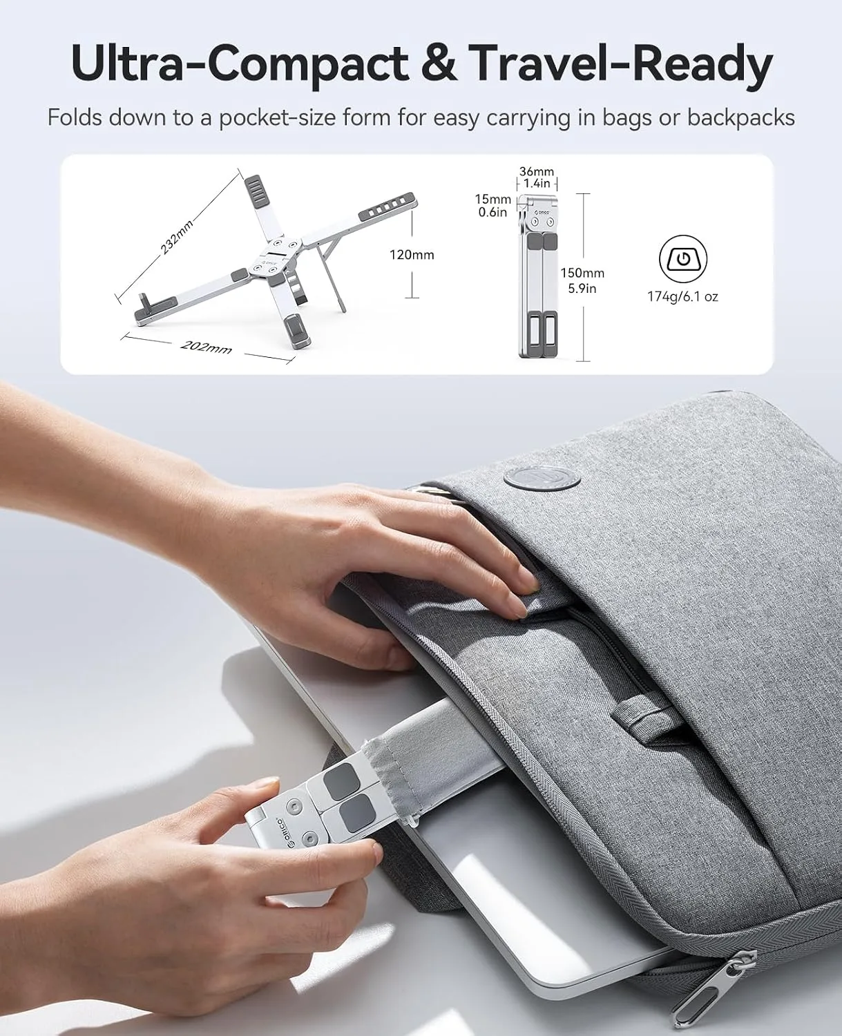 ORICO Portable Laptop Stand for Travel & Desk, Foldable 3-in-1 PN1, Silver
