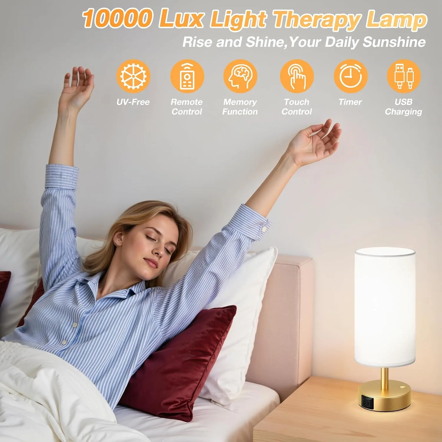 Dicoool 10000 Lux Sun Lamp with Remote, Happy Sunlight Lamp, CRI＞95 Daylight Lamp, 3 Color Temperature & Stepless Dimming, Gold Mood Lighting for Bedroom, Bring Sunshine to Windowless Office