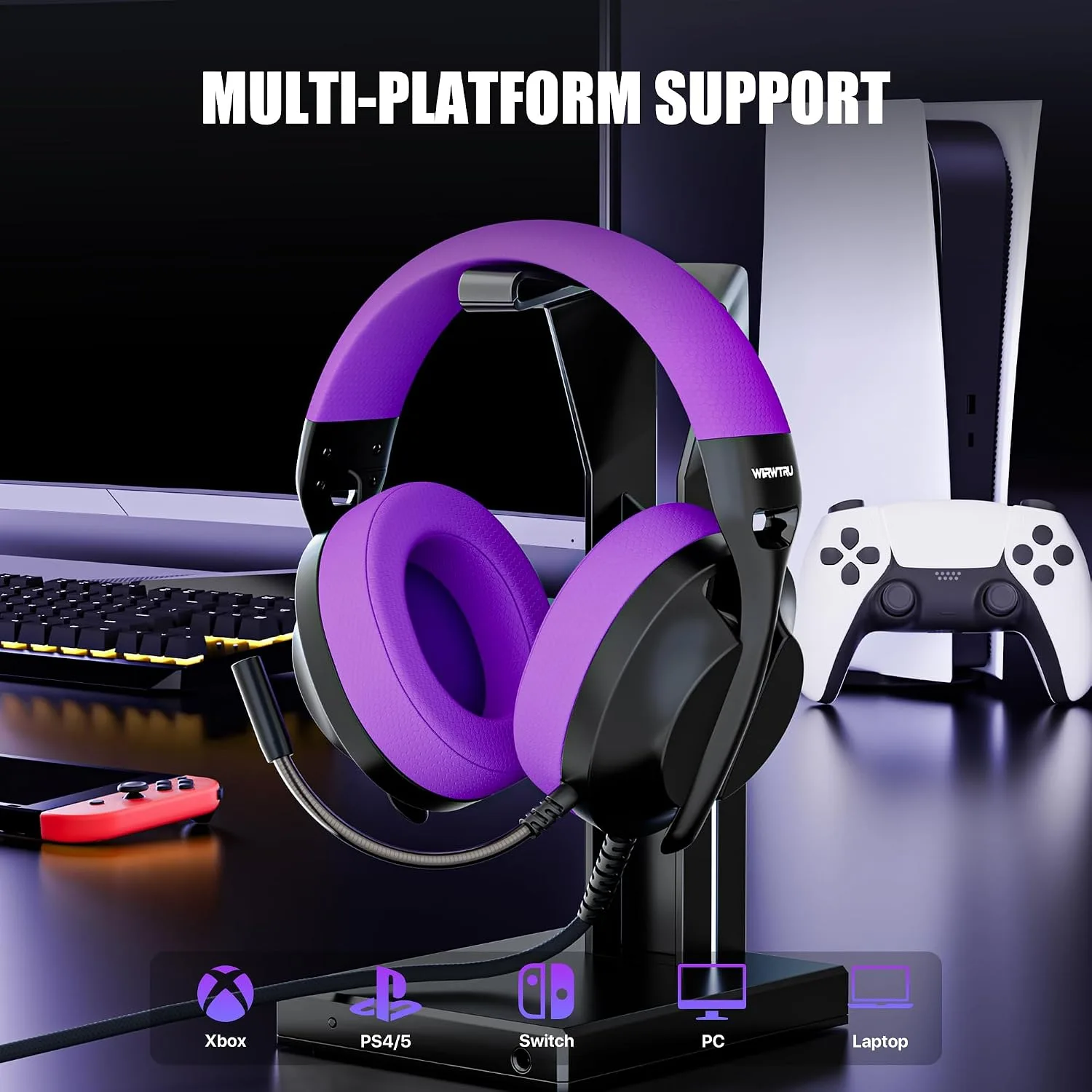 WIRWTRU Wired Gaming Headset for PS5, Xbox, Xbox Series X|S, PC, PS4