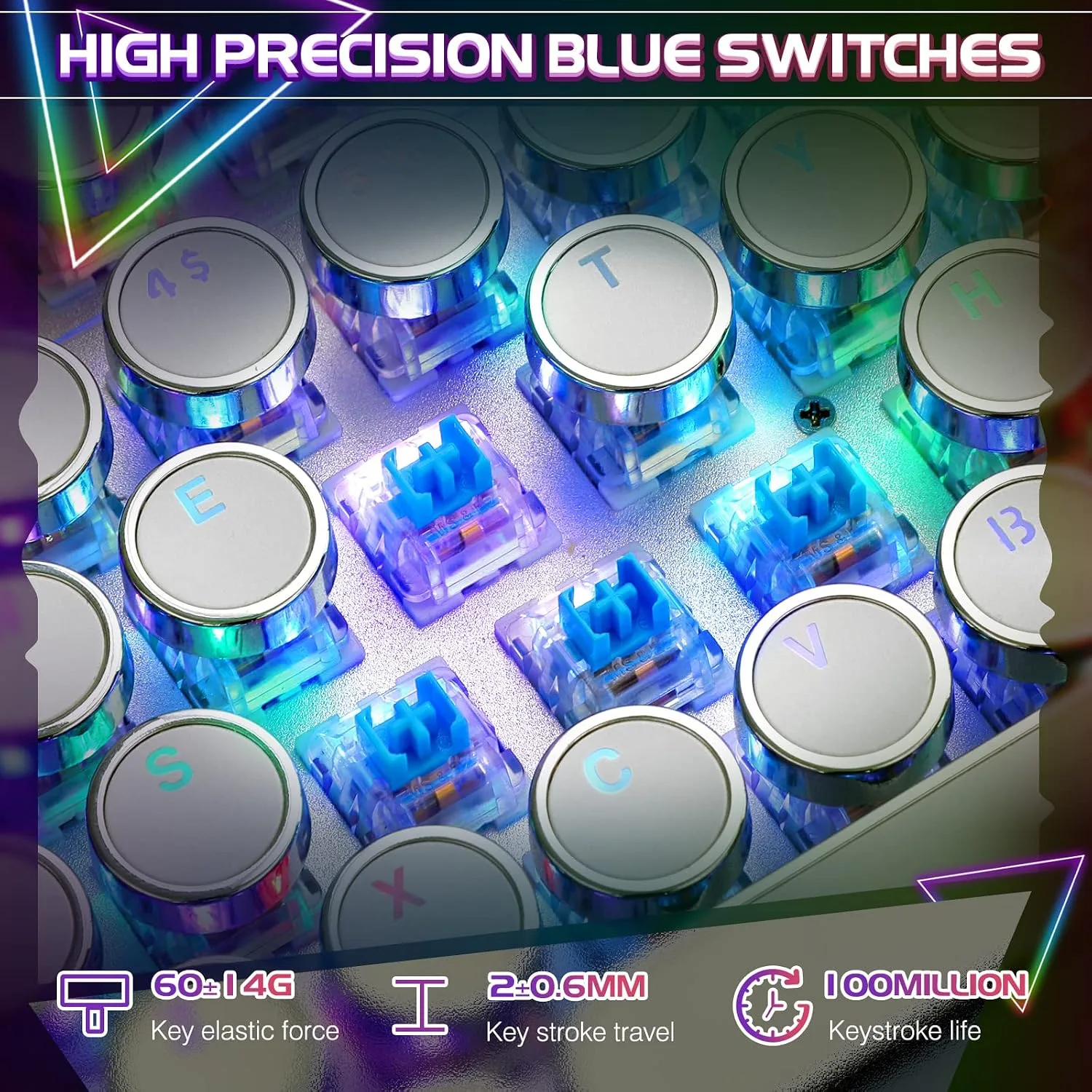 YSCP Typewriter Style Mechanical Gaming Keyboard RGB Backlit Wired with Blue Switch Retro Round Keycap 104 Keys Keyboard (R-White)