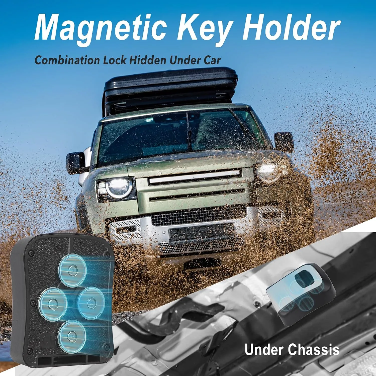 Magnetic Key Holder Under Car, Hide a Key Outside with Combination Lock Box, Resettable Safe Security Code Lockbox with 4 Strong Magnets, Anti-drop Magnetic Box for Under Car, Indoor, Outdoor (Grey)