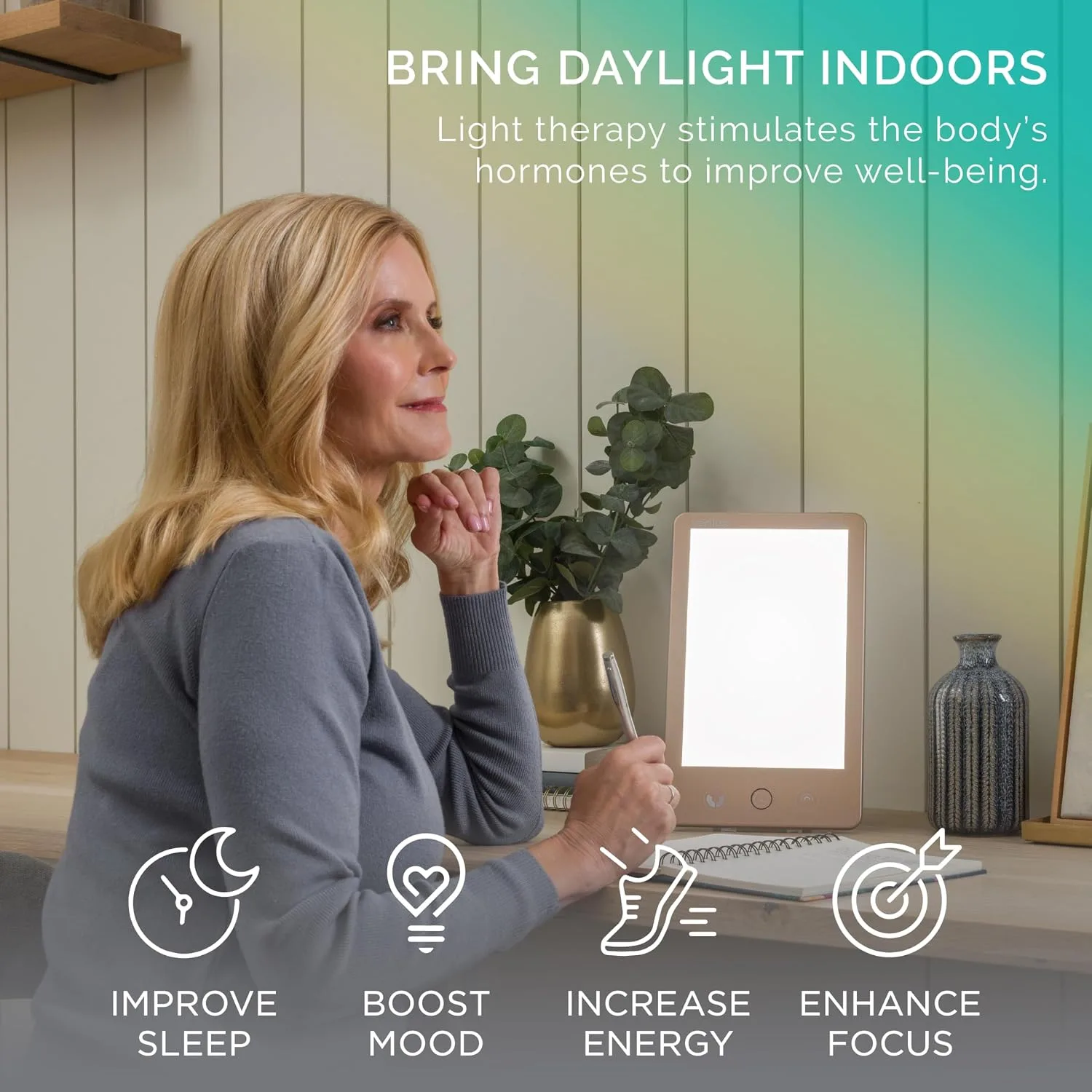 Verilux HappyLight Luxe Light Therapy Lamp, 10,000 Lux, UV-Free LED