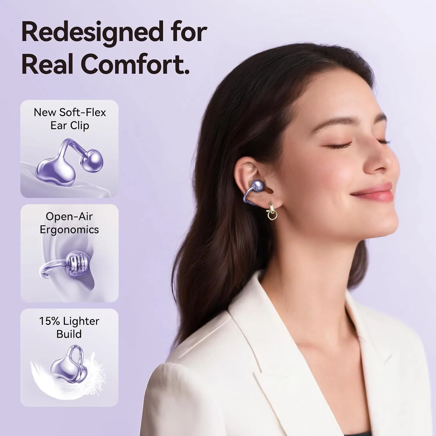 Kinglucky Upgraded Clip-On Earbuds, Open Ear Wireless Earbuds Bluetooth 6.0