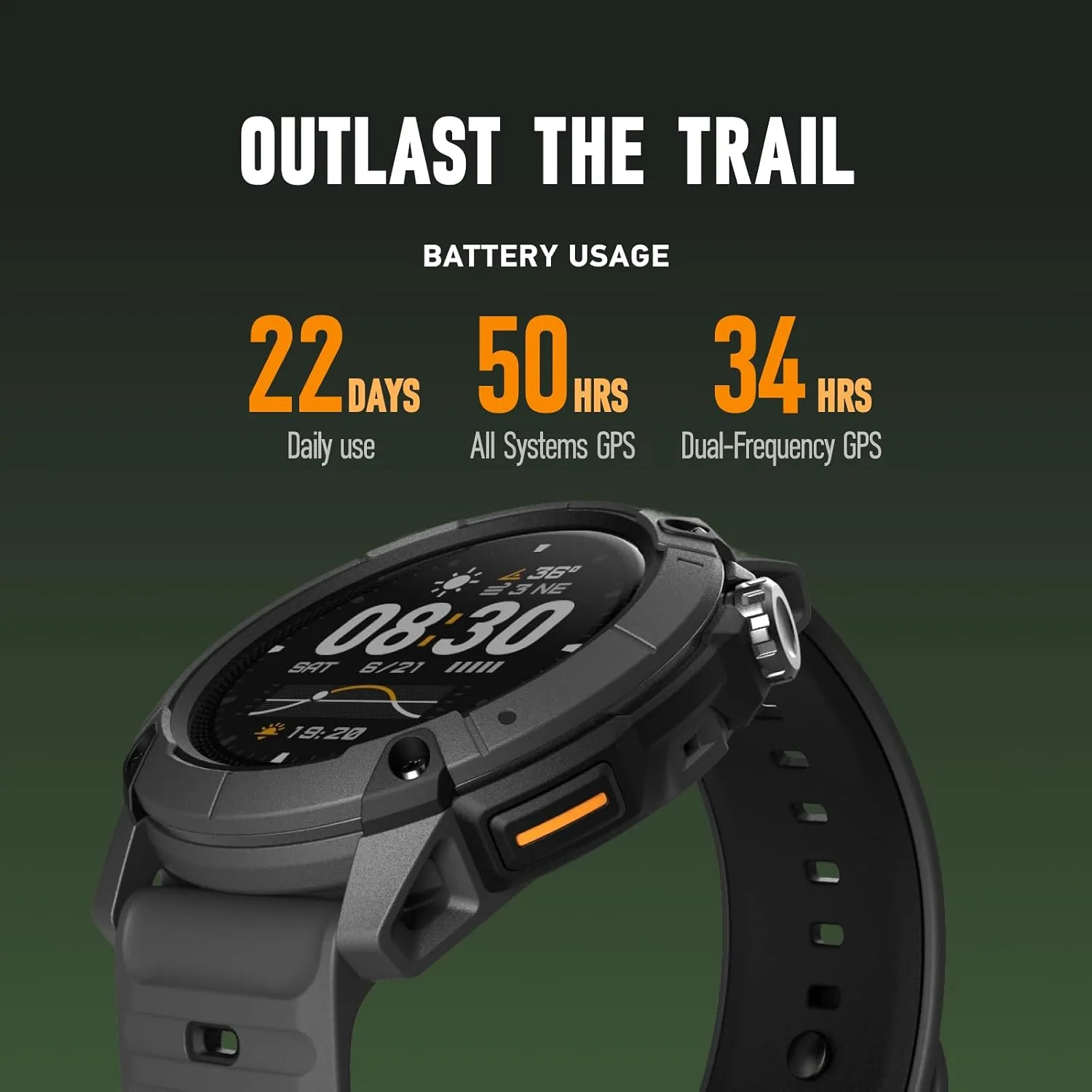 COROS Nomad Outdoor GPS Smartwatch, 1.3" MIP Touchscreen, Global maps with Turn-by-Turn Navigation, 22 Days Battery Life, Microphone Records Voice Notes, Real-time Weather, and Safety alerts (Black)