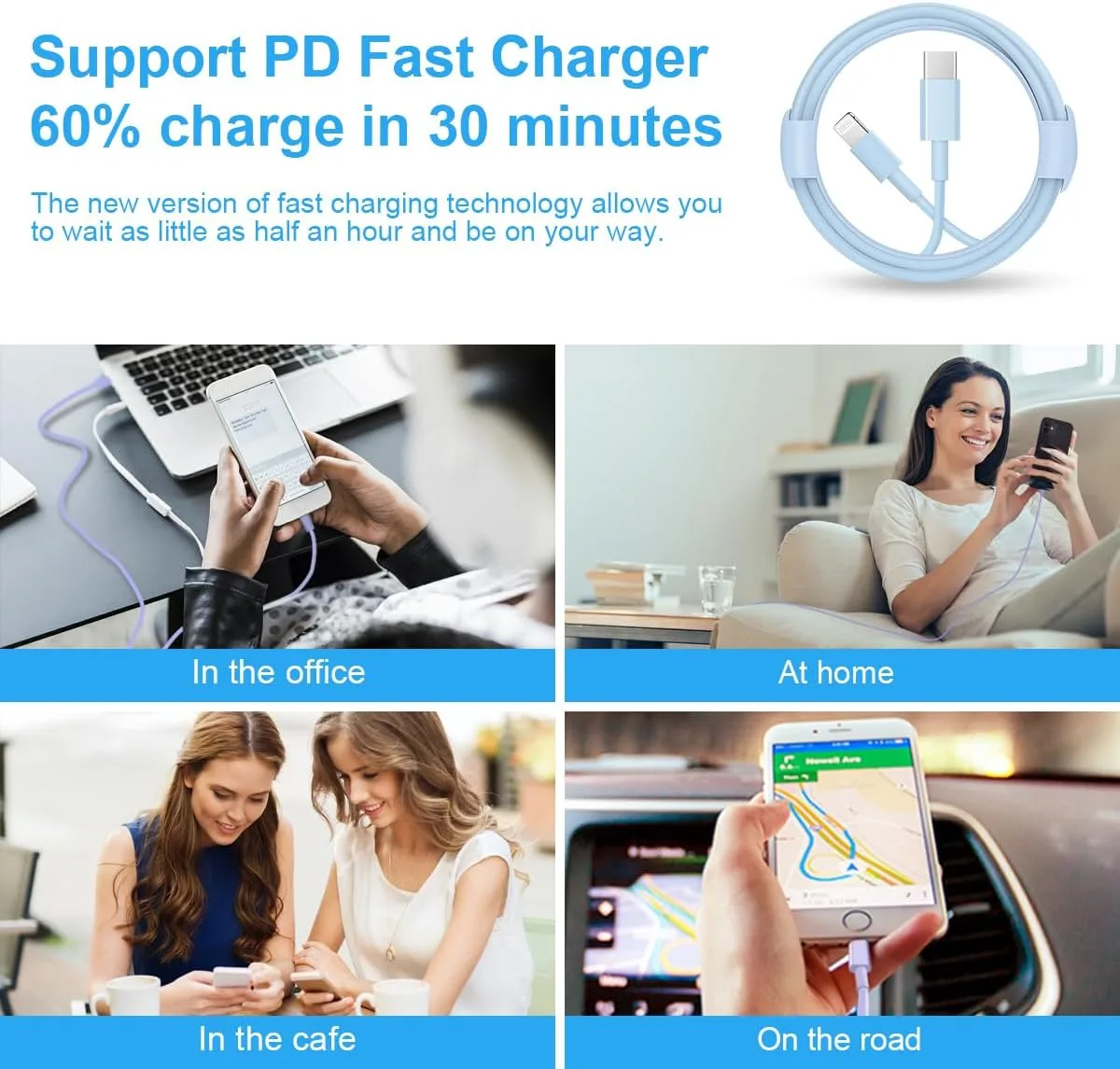 iPhone 14 13 12 Fast Charger 20W PD USB C Wall Charger with 6FT Fast Charging Cable for iPhone 14/14 Pro/14 Pro Max/14 Plus/13/12/11/Pro/Pro Max/Mini/Xs Max/X, iPad - Blue