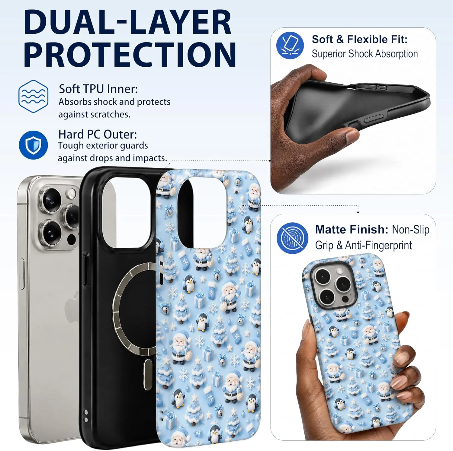 Magnetic for iPhone 15 Pro Baby Blue Phone Case, Cute Christmas