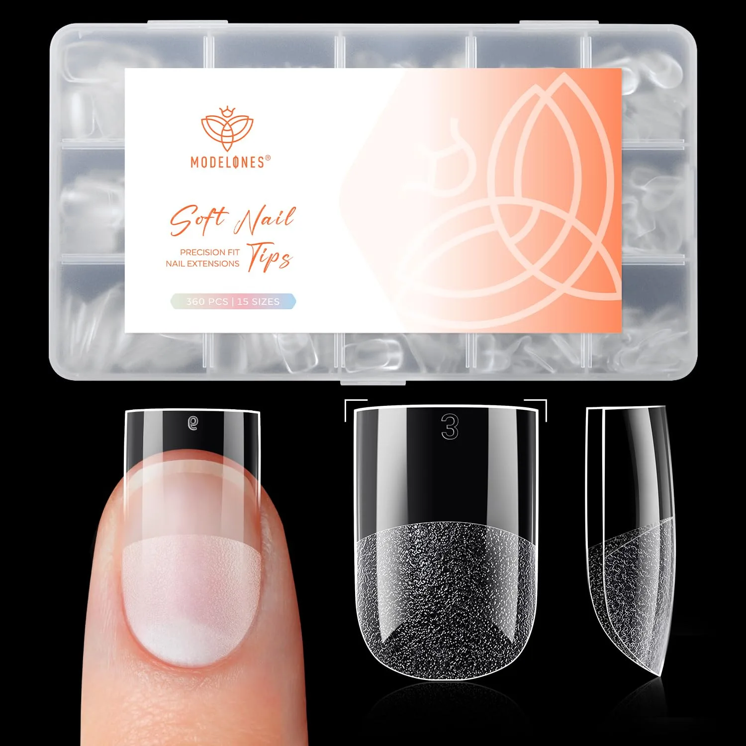 Puntas para uñas Modelones Short Straight Square 360 piezas transparentes