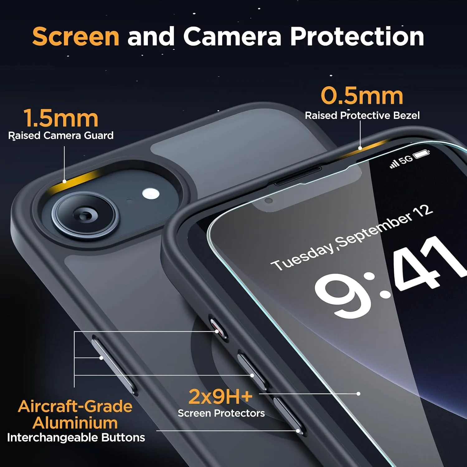 miracase for iPhone 16e case & iPhone 17e Case for MagSafe [with 2×9H+ Screen Protectors] TOP Military-Grade Protection Shockproof with Velvet Touch for iPhone 16e/17e Phone Case 6.1", Matte Black