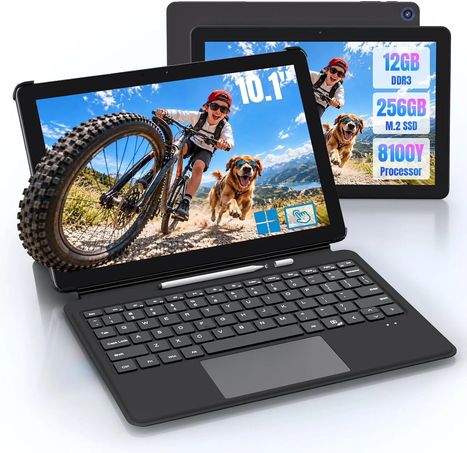 2 in 1 Laptop 10.1" Win11 Pro Tablet PC with Keyboard & Stylus Pen