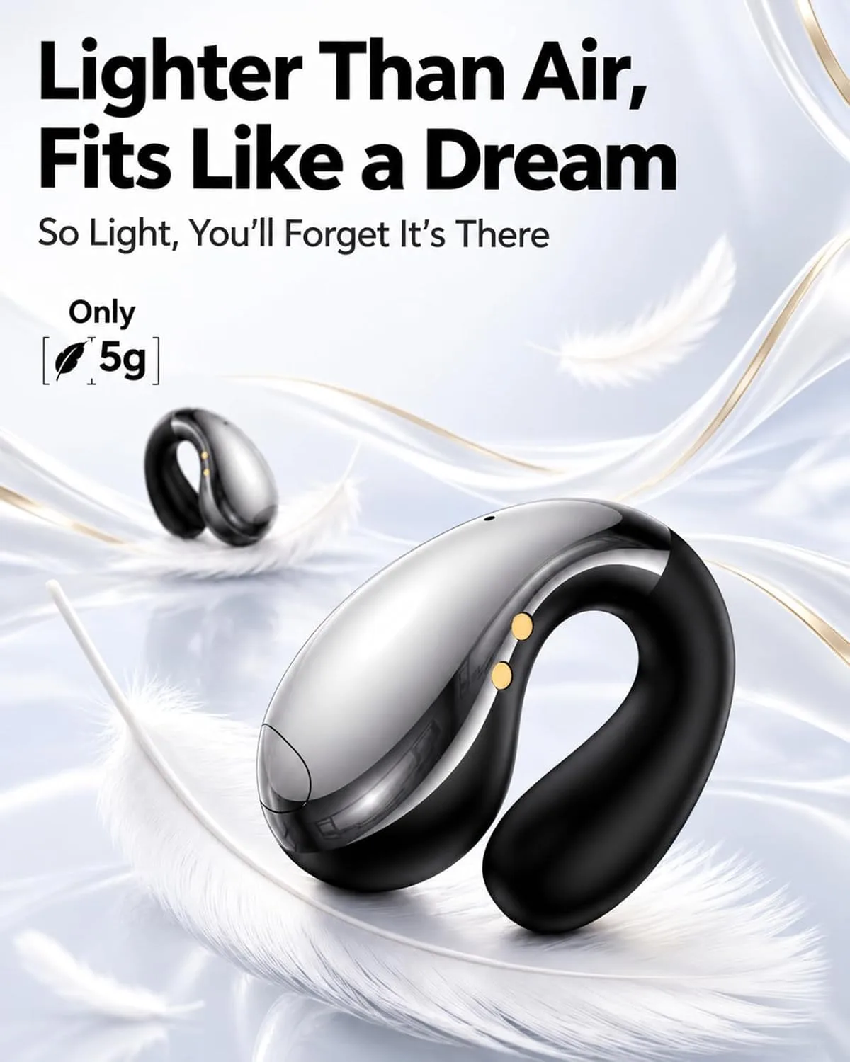 Ultra Open Ear Earbuds, Ergonomic Clip On Headphones for Running & Workouts