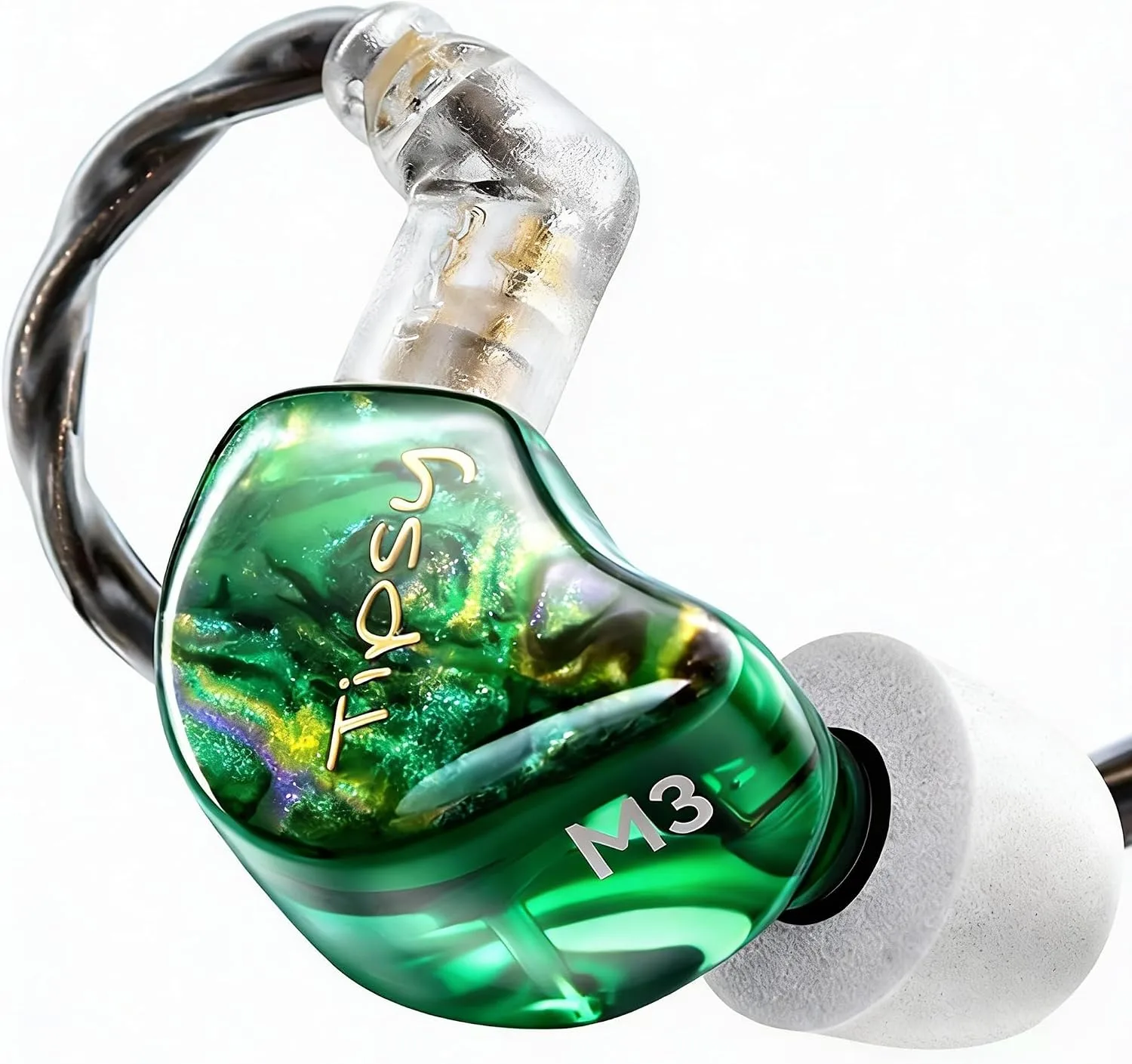 Tipsy M3 Professional IEM for Musicians, 2BA + 1DD Drivers, 36dB PNC, IPX5, Acoustic-Runway™ Technology, Skin-Friendly Resin, Detachable 0.78mm 2-pin Cable (No Mic, Green)