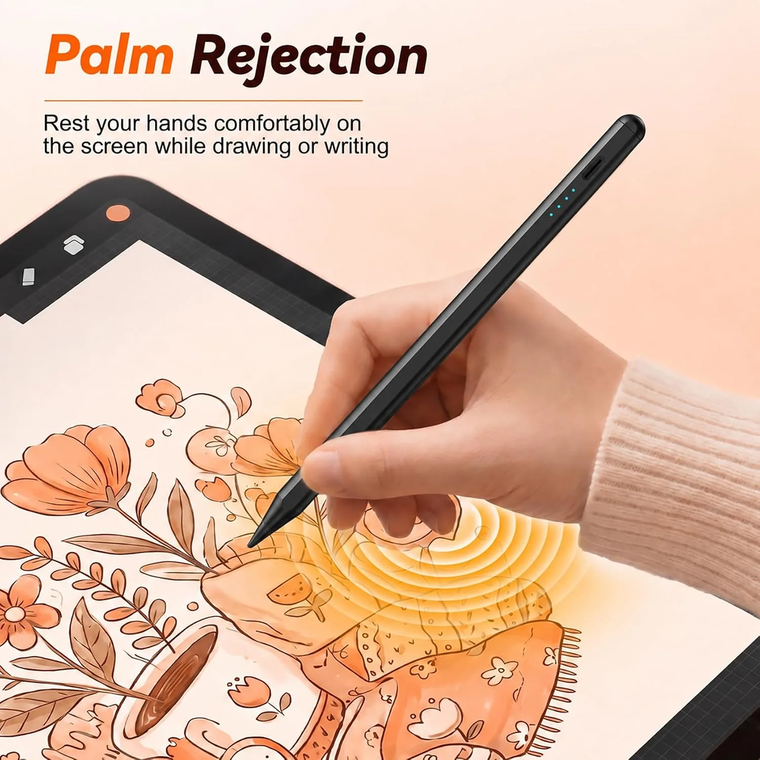 Stylus Pen for iPad 2018-2026 Gen, Fast Charge, Palm Rejection-Black