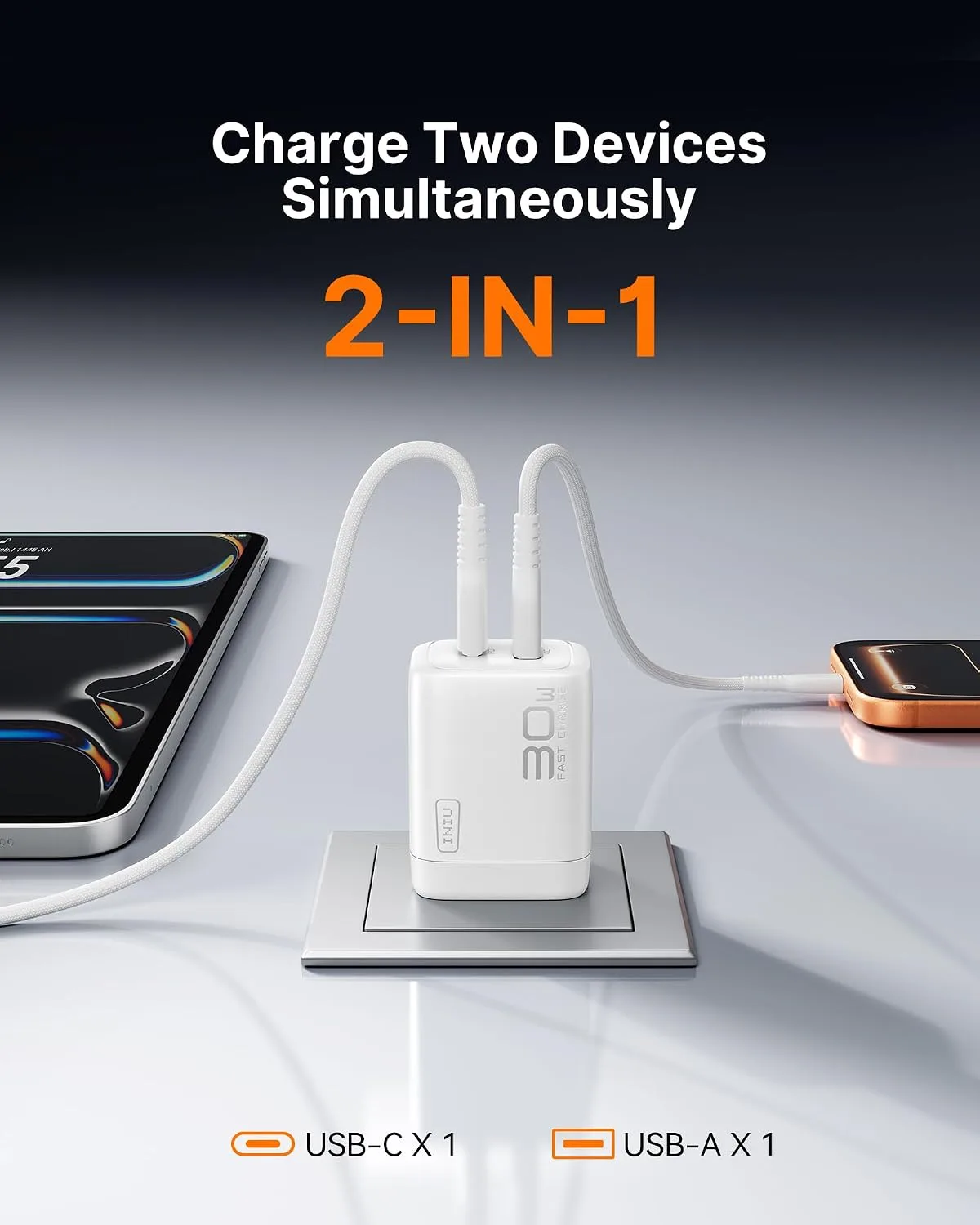 INIU USB C Charger, 30W Type C Fast Charging, 2-Port Adapter Charger Block