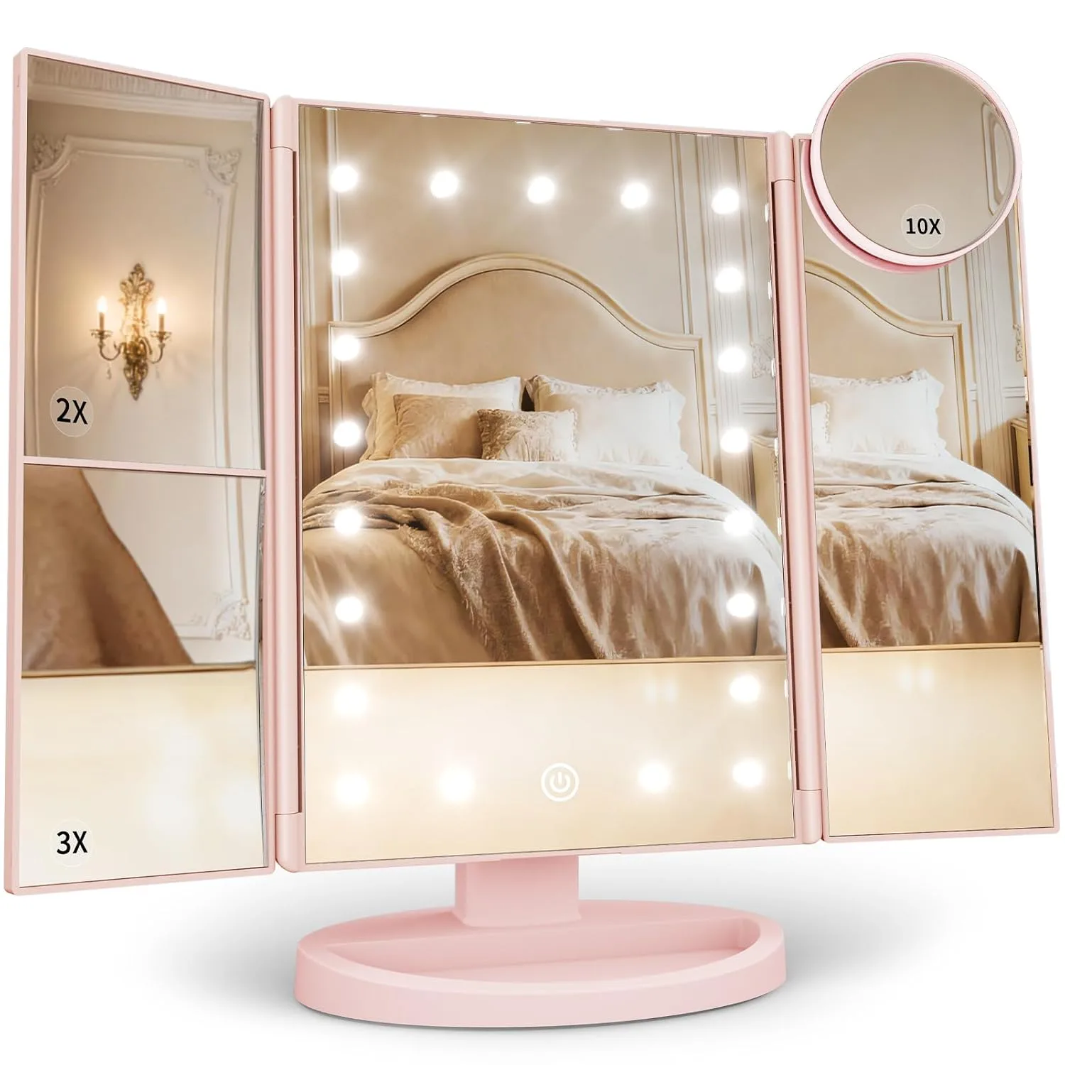 HUONUL 2X/3X/10X Magnifying Vanity Mirror with Light, Trifold Makeup Mirror