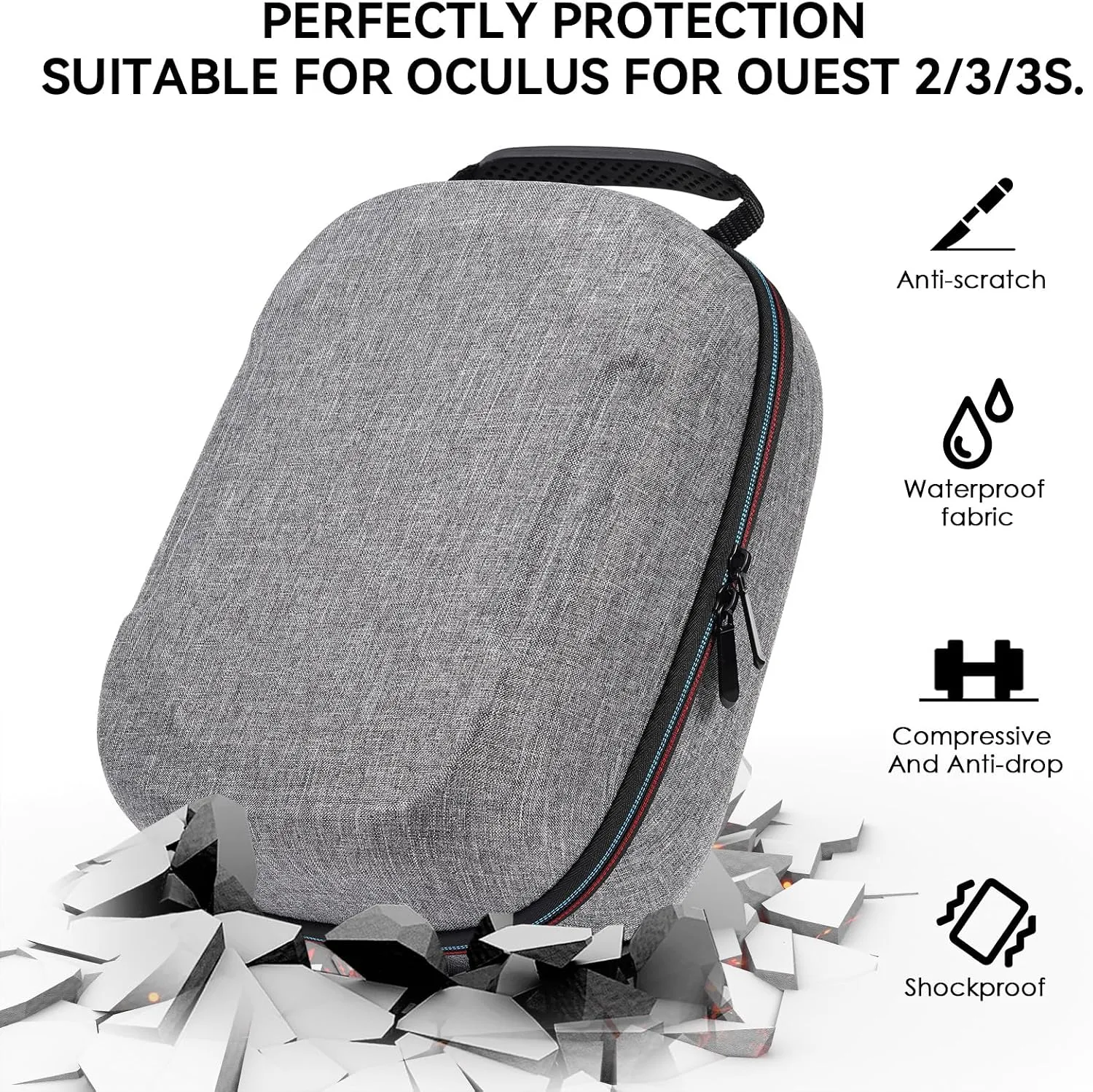 Case for Meta Quest 3/3S/2 & Vision Pro/Pico 4, Elite Strap & Battery Head Strap,with Lens Protector and Drawstring velvet bag,Portable Hard Carrying Case