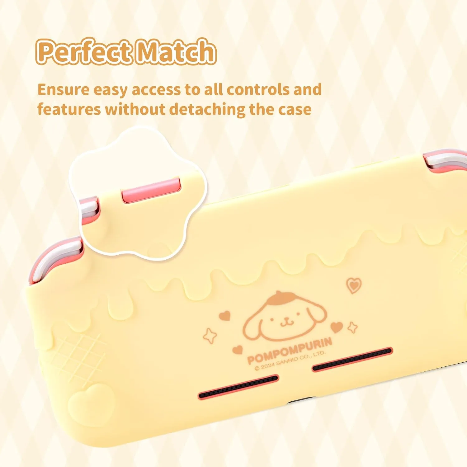 Kuitmor Switch Lite Protective Case,Soft Silicone Protective Shell,Anti-Scratch Protective Cover Case for Switch Lite with 2 Thumb Grip Caps（Yellow Pompompurin）