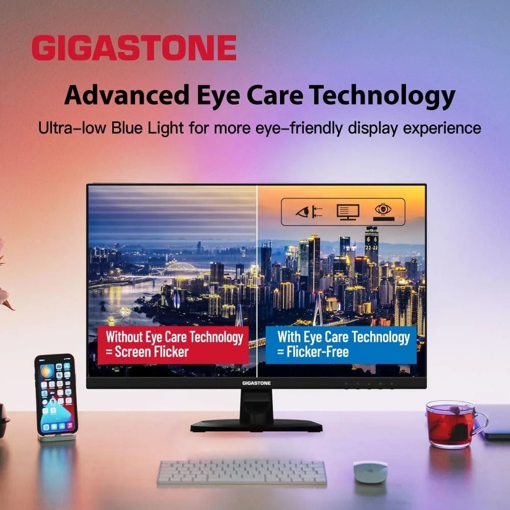 Gigastone 27 inch IPS LED Back Light Monitor 100Hz FHD 1920 x 1080,178°WideView,Frameless, Dual Monitor, MPRT 1ms, Built-in Speakers, Eye Care Technology, Ergonomic Tilt VESA Mount, HDMI VGA