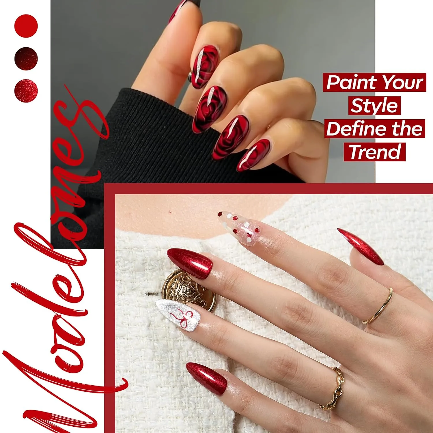 modelones Cat Eye Gel Nail Polish Set Jelly Glitter 6Colors Burgundy Red