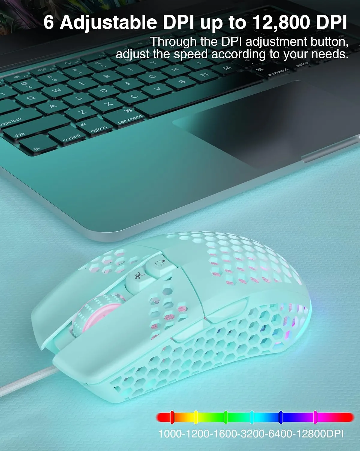 SOLAKAKA SM900 Green Wired Gaming Mouse with Honeycomb Shell,12800 DPI,7 Programmable Buttons,Lightweight Gaming Mice Ergonomic Computer Mouse Gaming for Windows/PC/Mac/Laptop Gamer