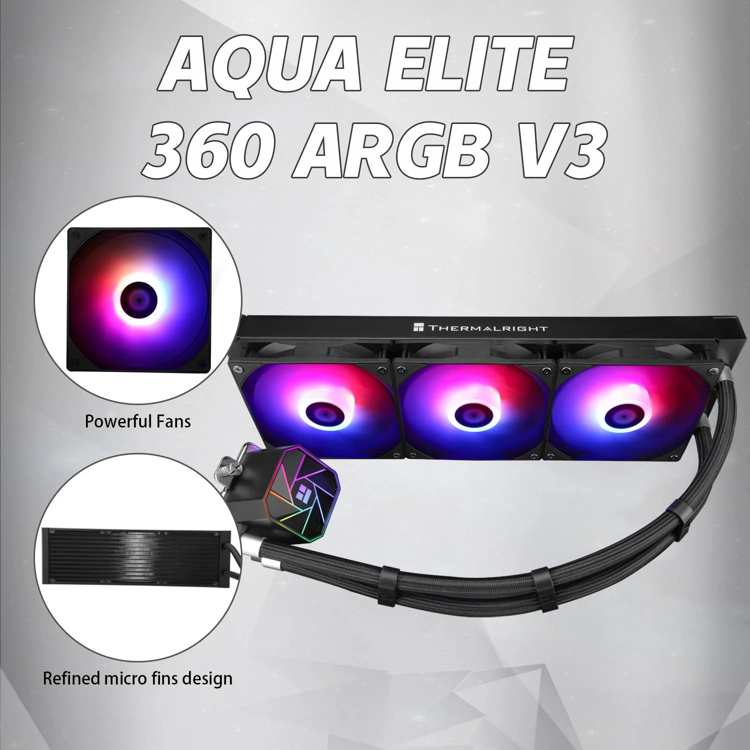 Thermalright Aqua Elite 360 V3 AIO CPU Cooler, 360 Liquid Cooling, ARGB PWM Fans, Intel LGA1150-1200/2011/1700/1851, AMD AM4/AM5