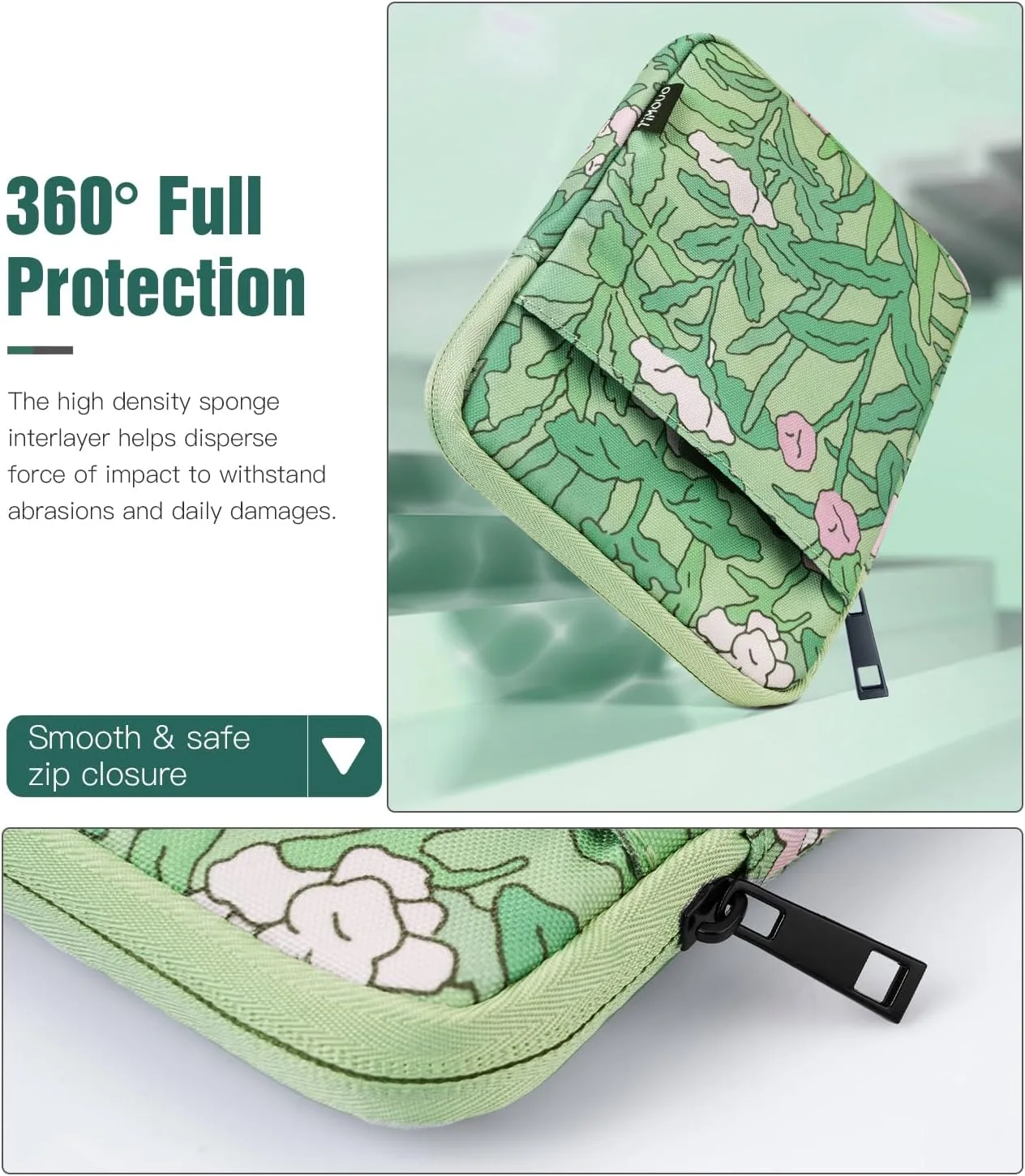 TiMOVO 6-7 Inch Sleeve Case for eReader, Green Flower