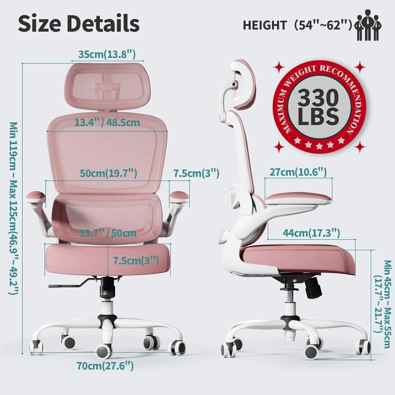 TRALT Office Chair Ergonomic Desk Chair with Lumbar Support Pink, 1