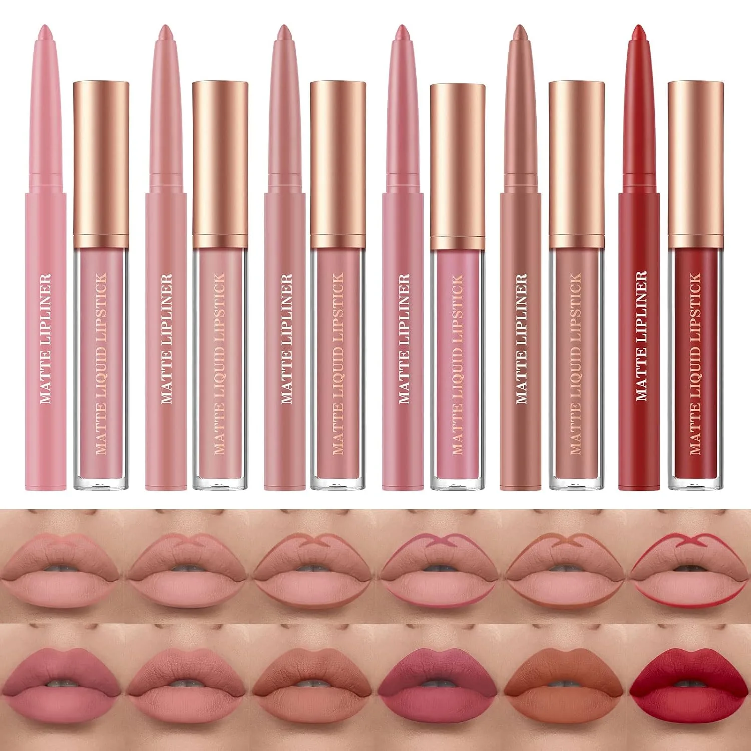 12Pcs Matte Liquid Lipstick and Lip Liner Set, Lip Makeup Combo (Set C)