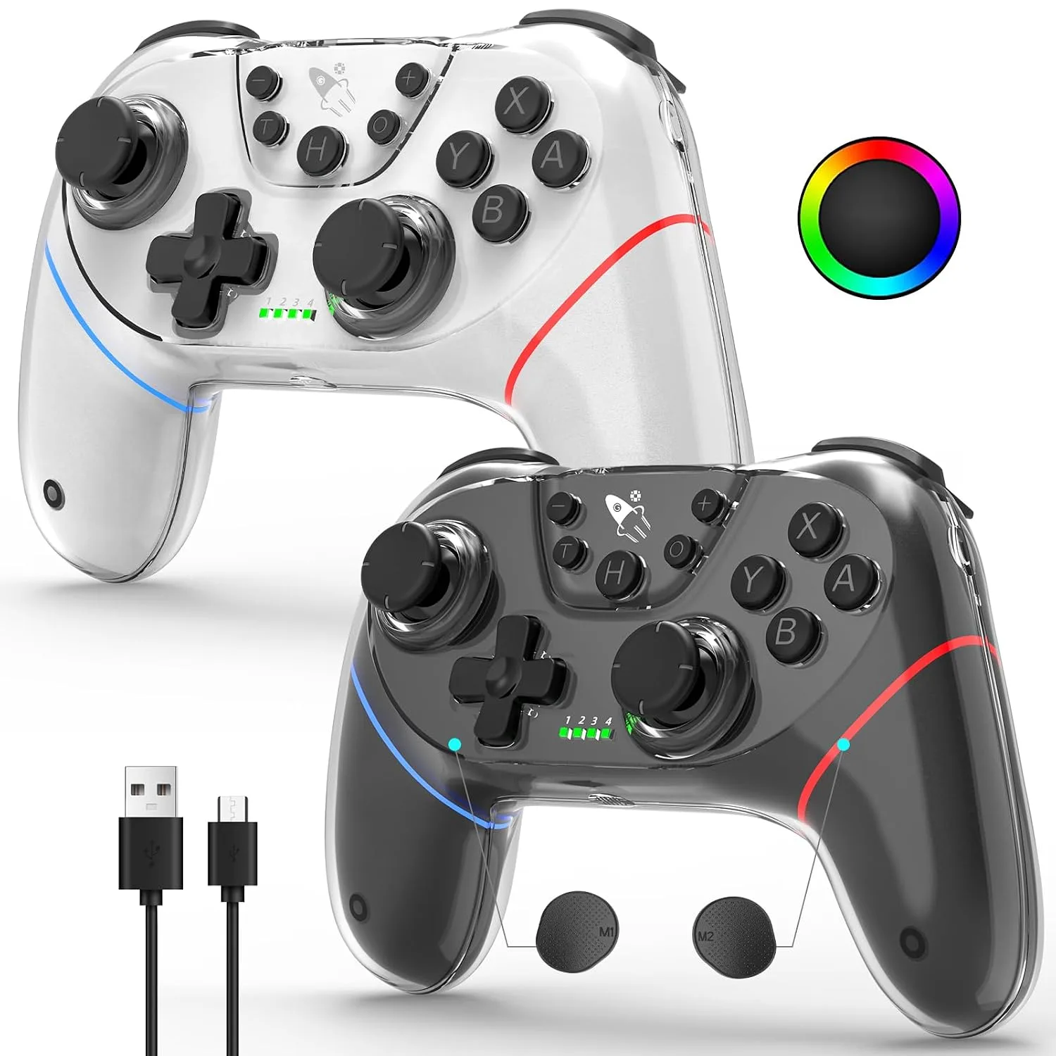 Control inalámbrico AceGamer Stinto Pro 2 Pack para Nintendo Switch y PC negro y blanco