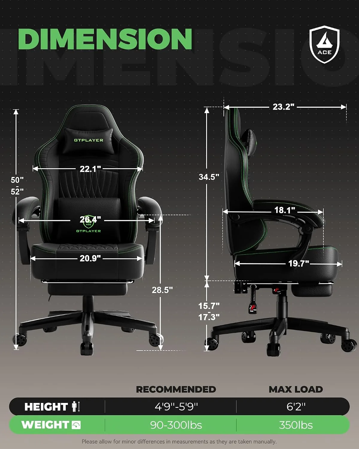GTPLAYER Gaming Chair, Comfort Computer Office Chair for Adults, Black New