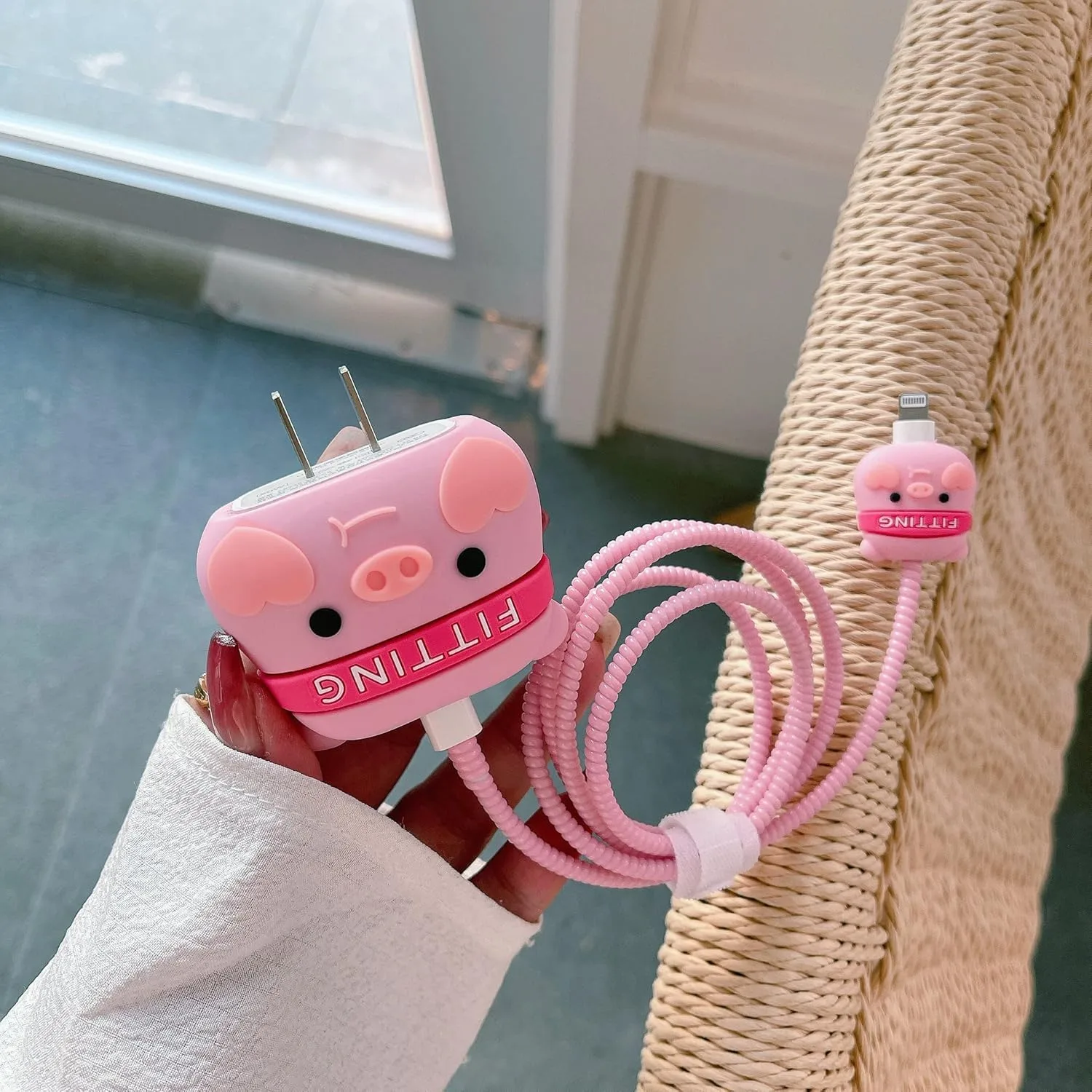 Compatible with iPhone 18W/20W USB-C Charger Protector Cover, 3D Cute Cartoon Charger Case for Apple iPhone 20W USB-C Power Adapter and Lightning Cable Protective Wire Saver (Fitting Pig)