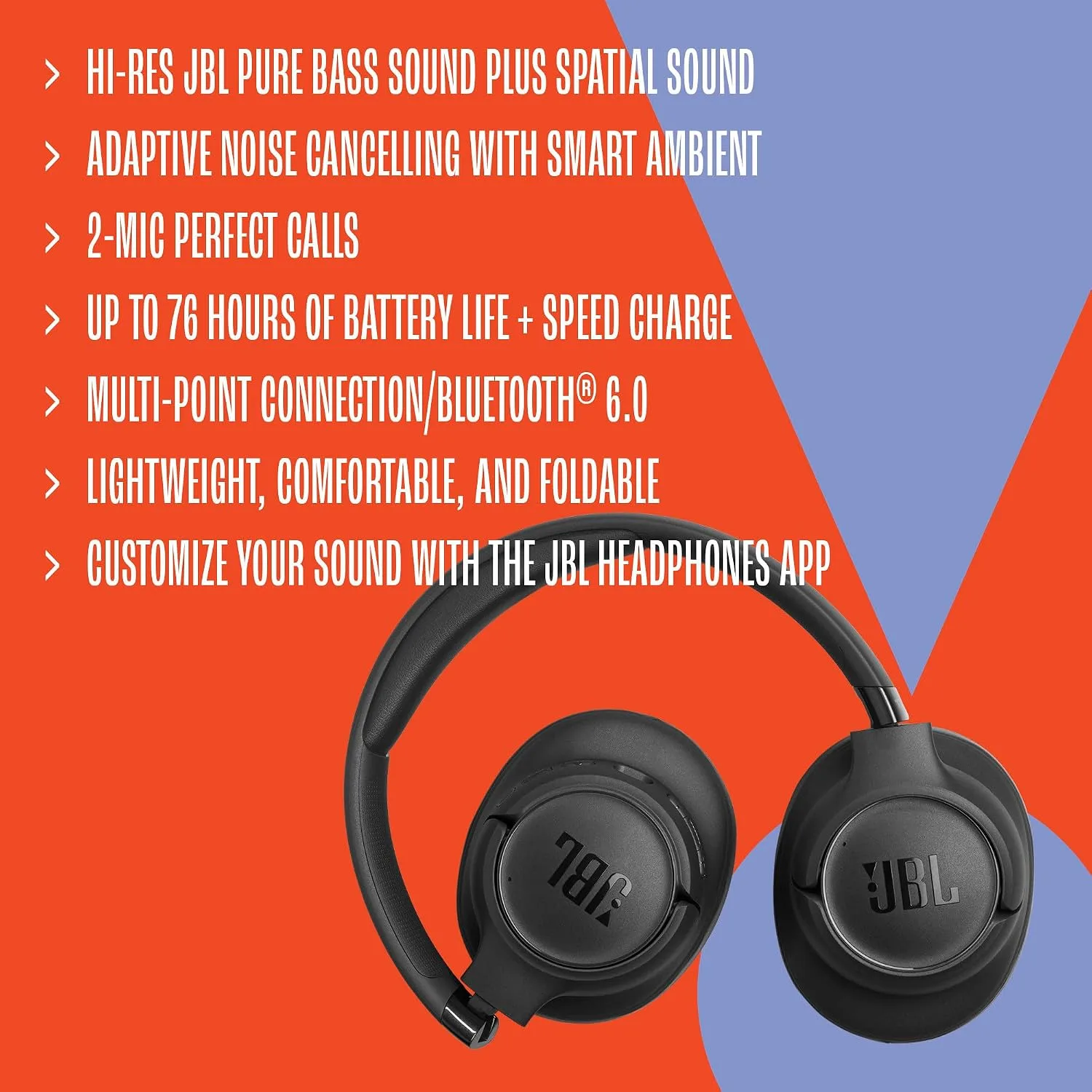 JBL Tune 780NC - Wireless Over-Ear Noise Cancelling Headphones - Purple