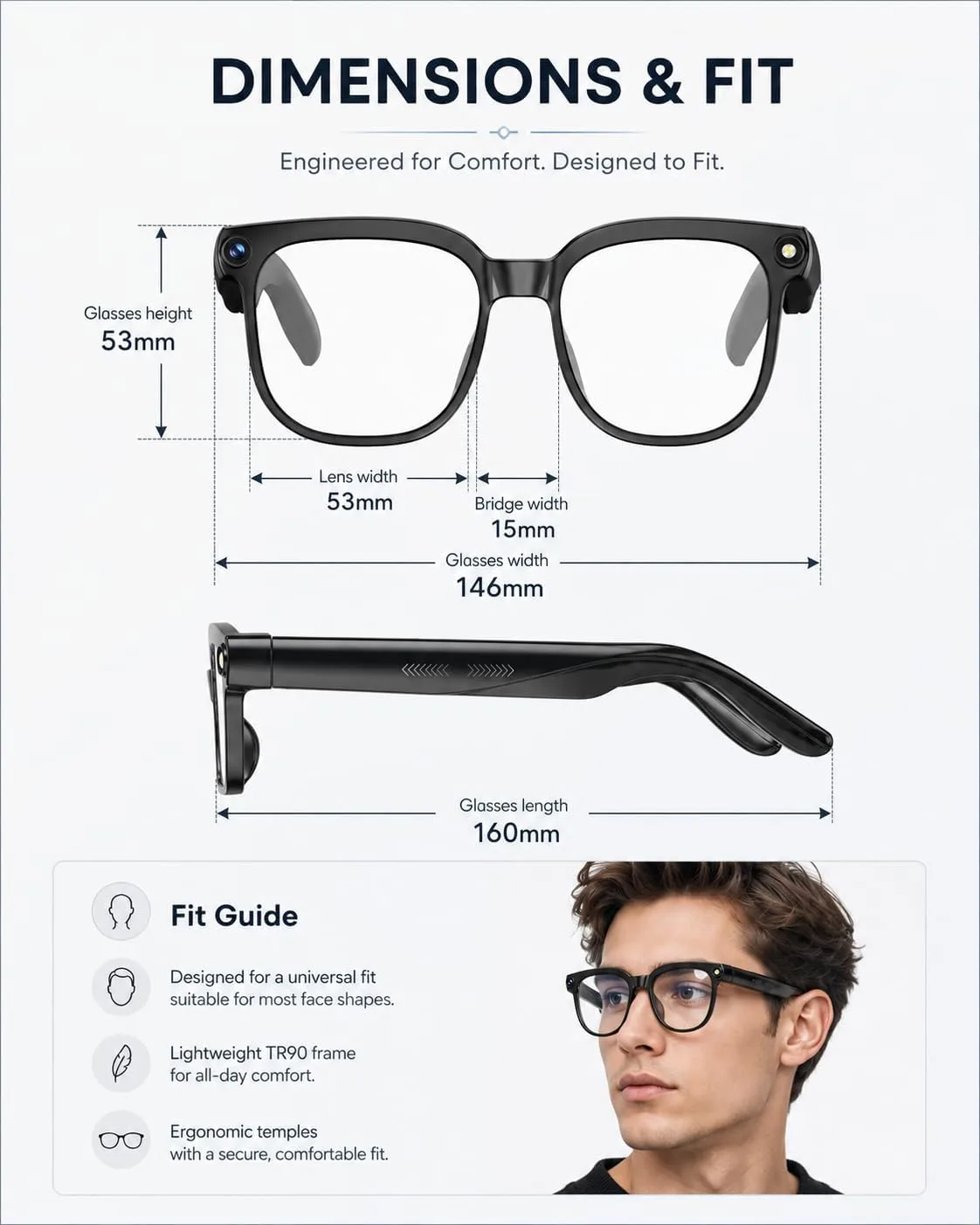 AI Smart Glasses with Camera, 8MP Camera Glasses,1080P Recording Glasses for Men Women,AI Chat,Hands-Free Music & Calls,Ideal for Business Meetings,Travel,&Daily Use