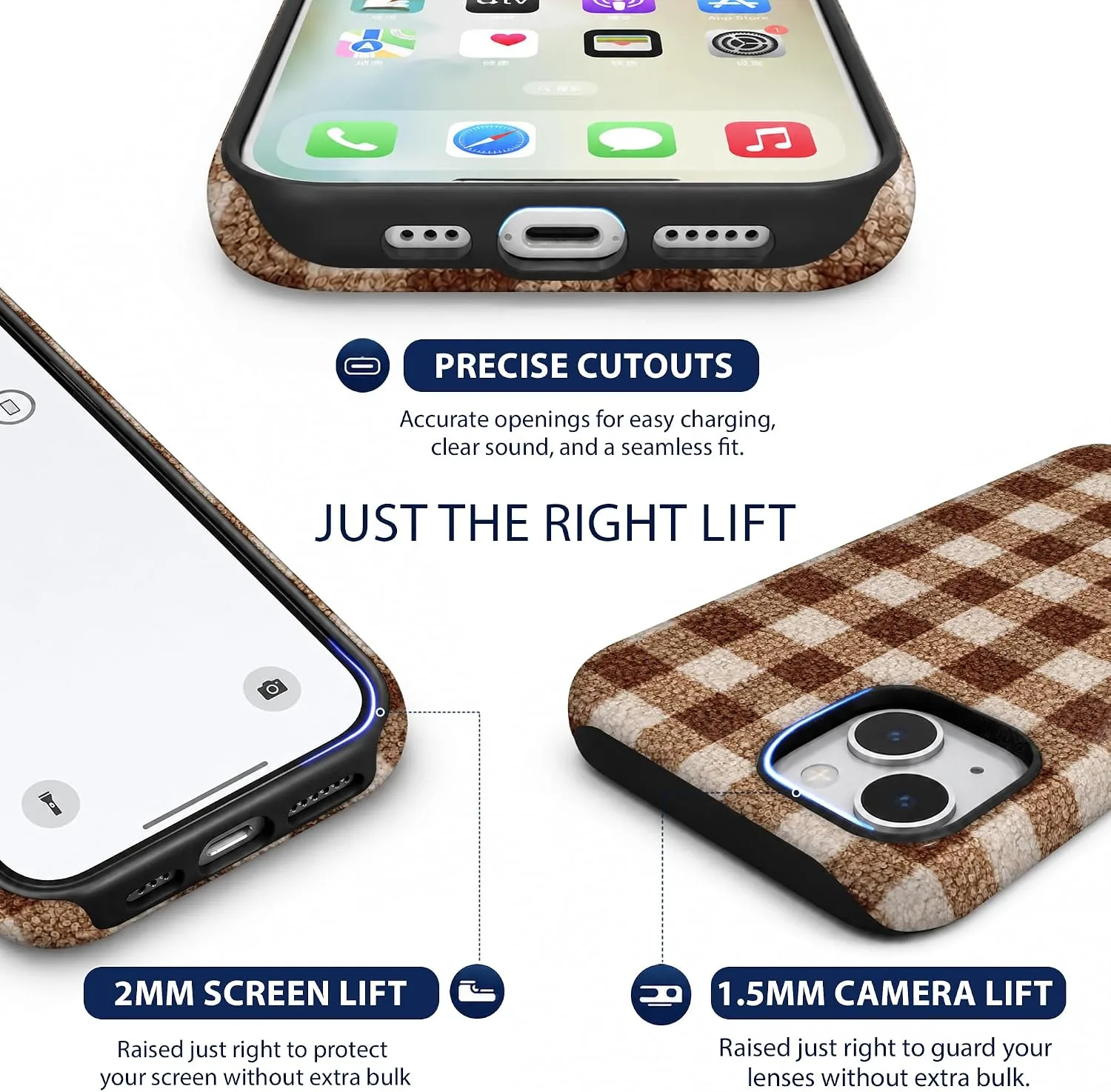 Magnetic for iPhone 15 Plus Chic Fall Brown Gingham Phone Case