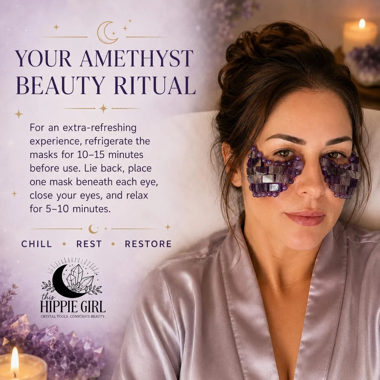 This Hippie Girl Amethyst Crystal Under Eye Mask – Cooling Gemstone Eye Mask for Puffy Eyes, Dark Circles & Relaxation