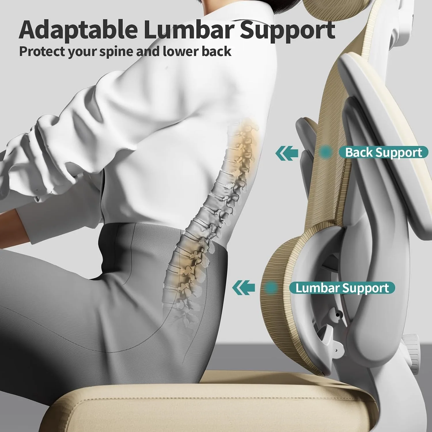 TRALT Office Chair Ergonomic Desk Chair with Lumbar Support Beige, 1