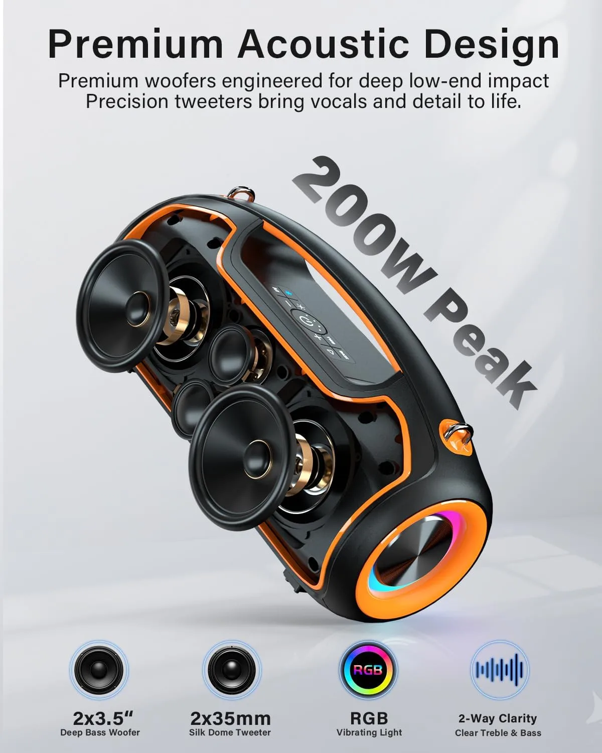 Bluetooth Speaker, 200W Peak Portable Speakers Wireless w/Bass Boost