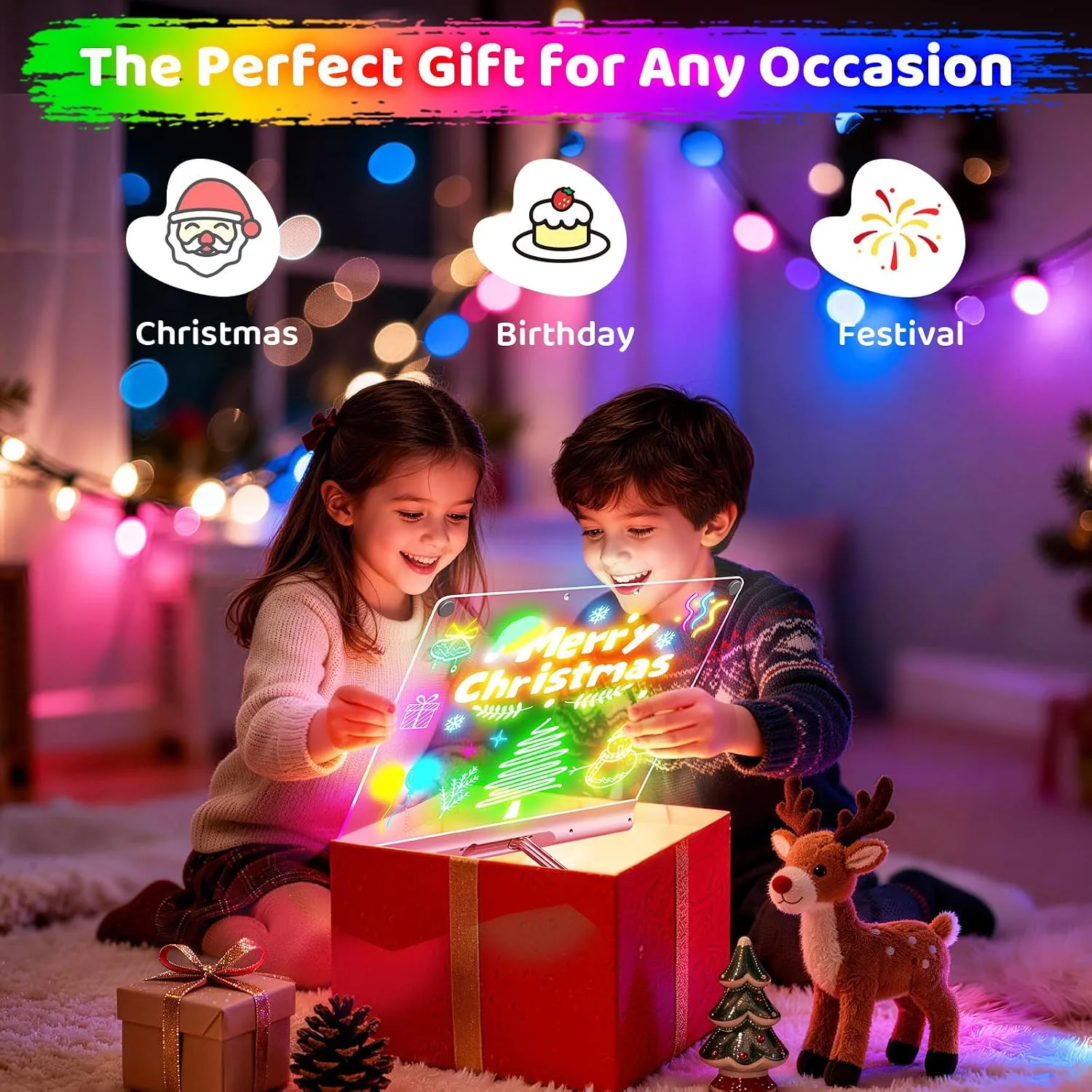 Geokay 16“ Rechargeable LED Drawing Board, 9-Color Light Modes with Timer