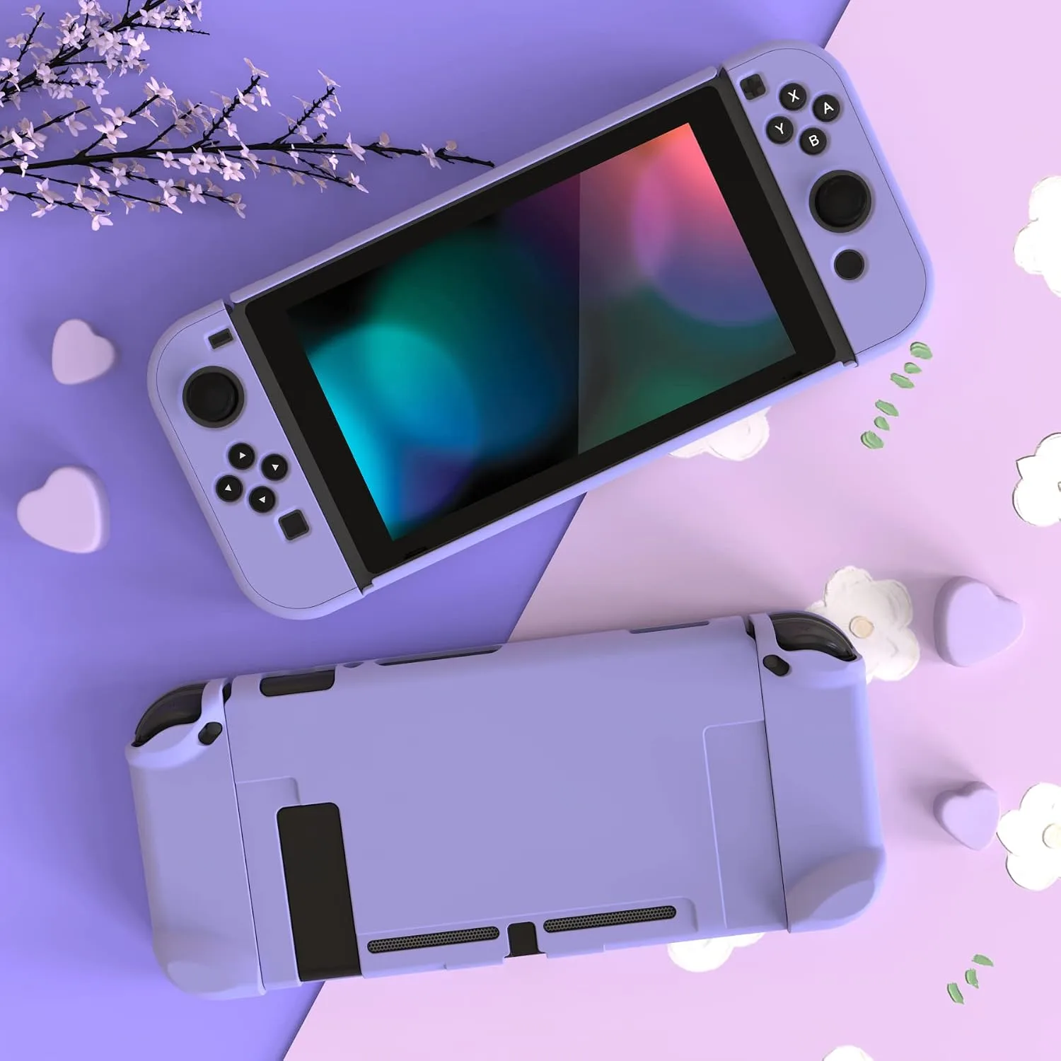 eXtremeRate PlayVital Cover for Nintendo Switch, Protective Case Protector for Switch - Shock-absorbent Anti-Scratch Dockable Easy to install Durable Hard Shell, Light Violet (NOT for Switch 2)