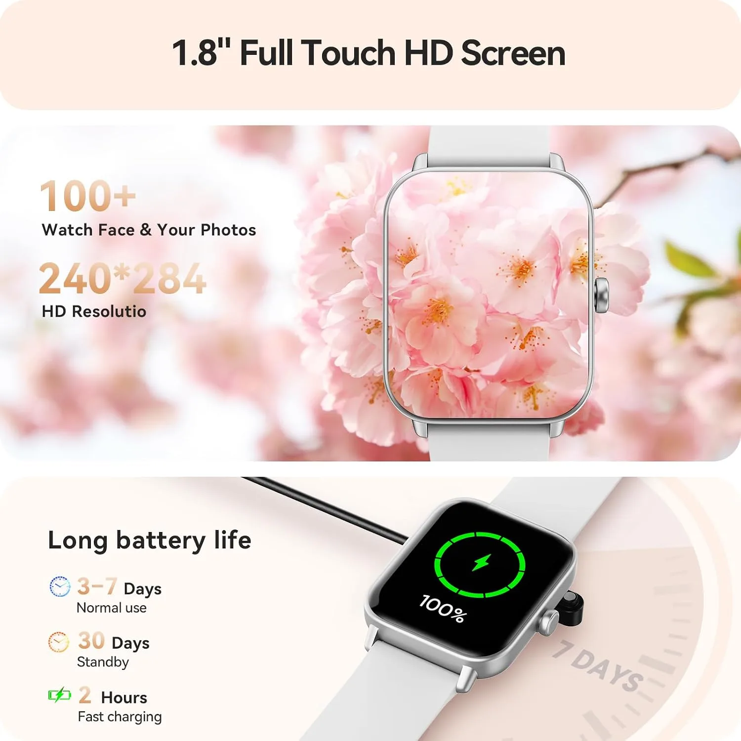 Gydom Smart Watches for Women Men [Alexa Built-in, 1.8"] Smartwatch with Heart Rate/SpO2/Sleep/Stress, 101+ Sports Modes, IP68 Waterproof, Pedometer Fitness Tracker for iOS Android Phones, White