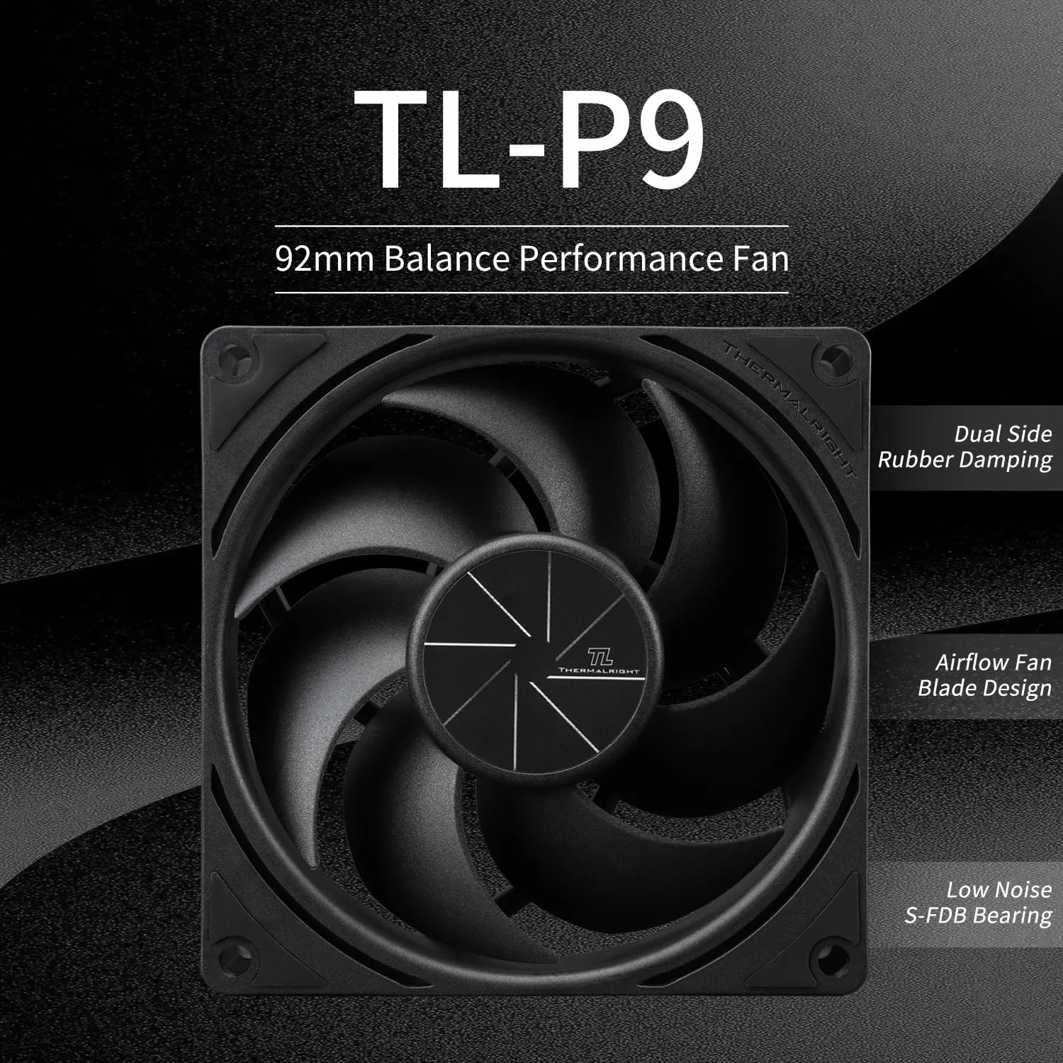 Thermalright TL-P9 CPU Fan, Computer Case Cooling Quiet 4PIN PWM PC Fan, High Performance 92mm Silent Cooler, 2200RPM Speed, CPU Cooling (Black)