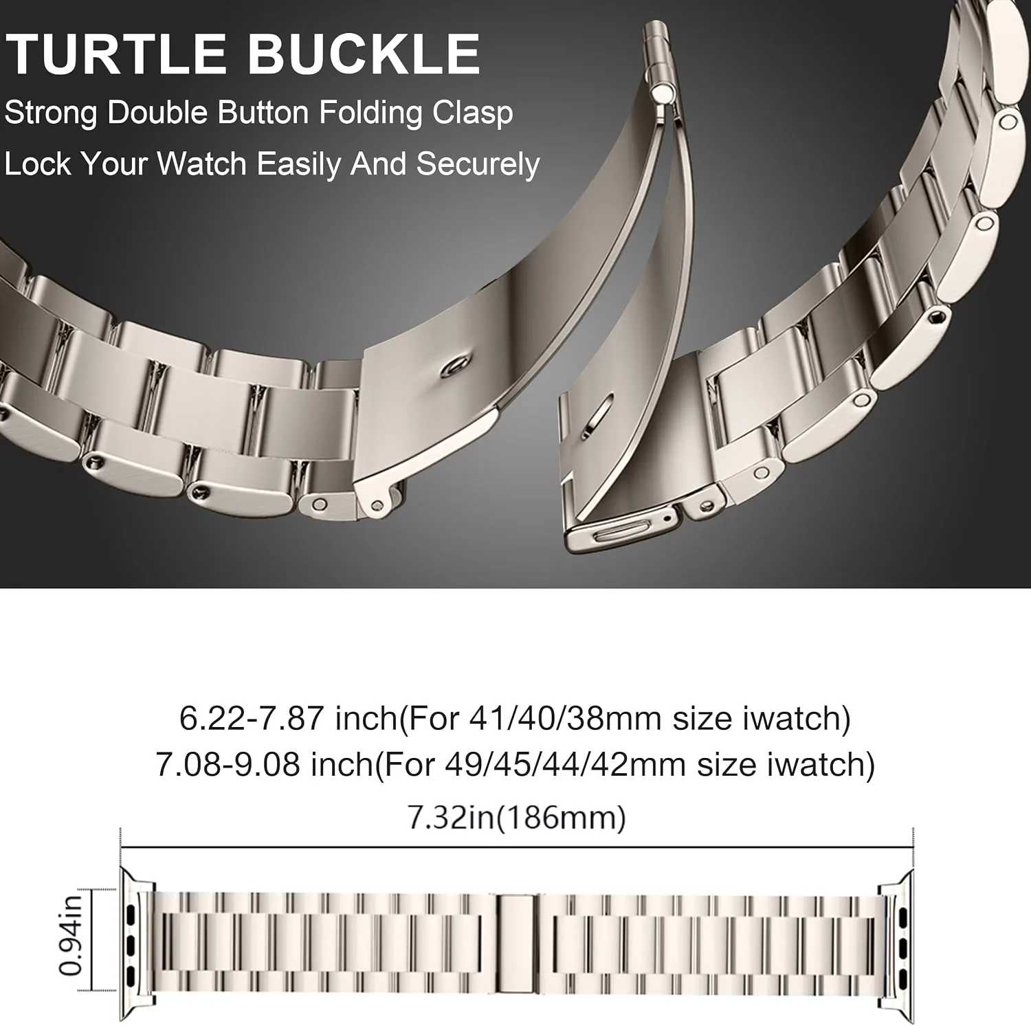 EPULY Compatible with Apple Watch Band 49mm 45mm 44mm 42mm 41mm 40mm 38mm, Business Stainless Steel Metal Watchband for iWatch Strap Ultra SE Series 8 7 6 5 4 3 2 1 Men(Starlight, 42mm/44mm/45mm/49mm)