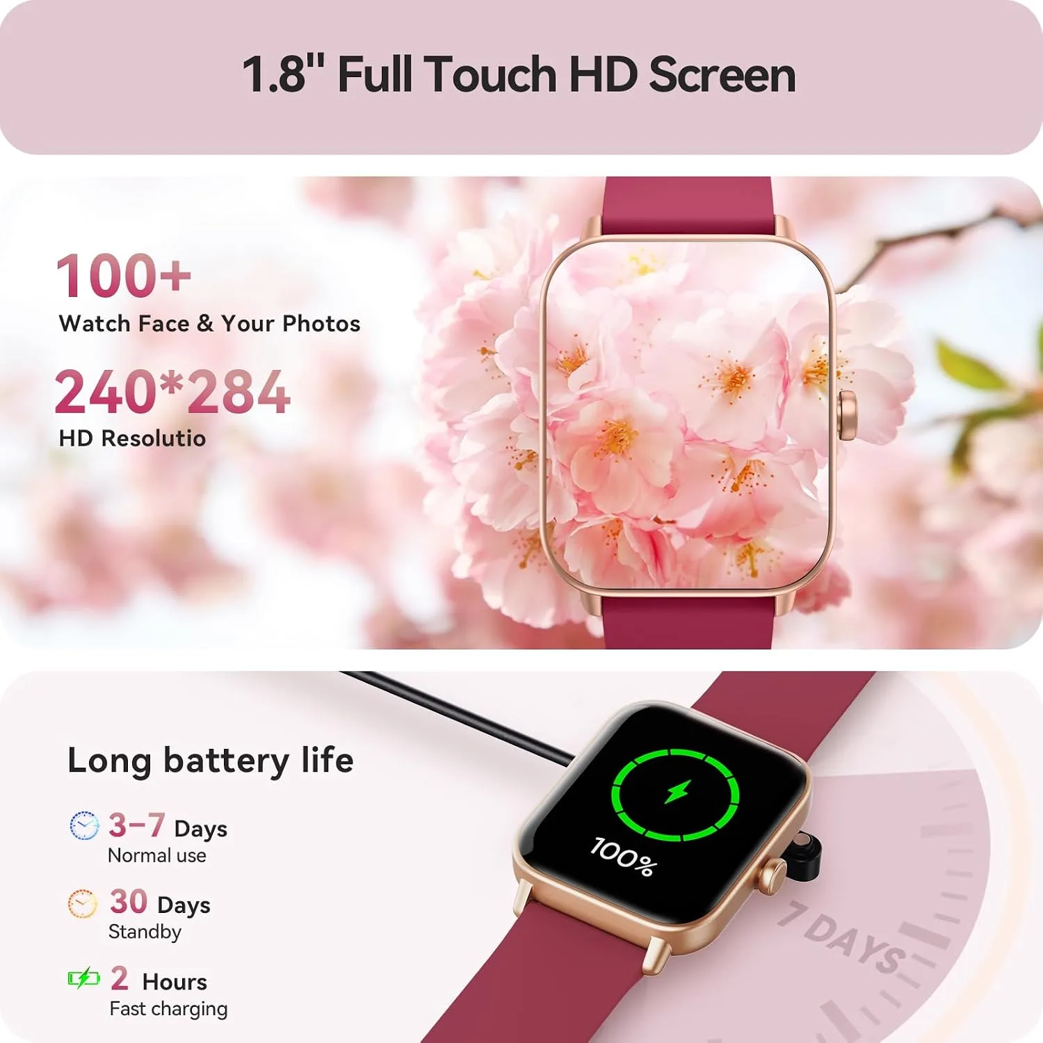 Gydom Smart Watch for Women Android & iPhone, Alexa Built-in, 1.8" Smartwatch with Heart Rate/SpO2/Sleep Monitor, IP68 Waterproof Activity Fitness Tracker, 101+ Sports Mode, Red
