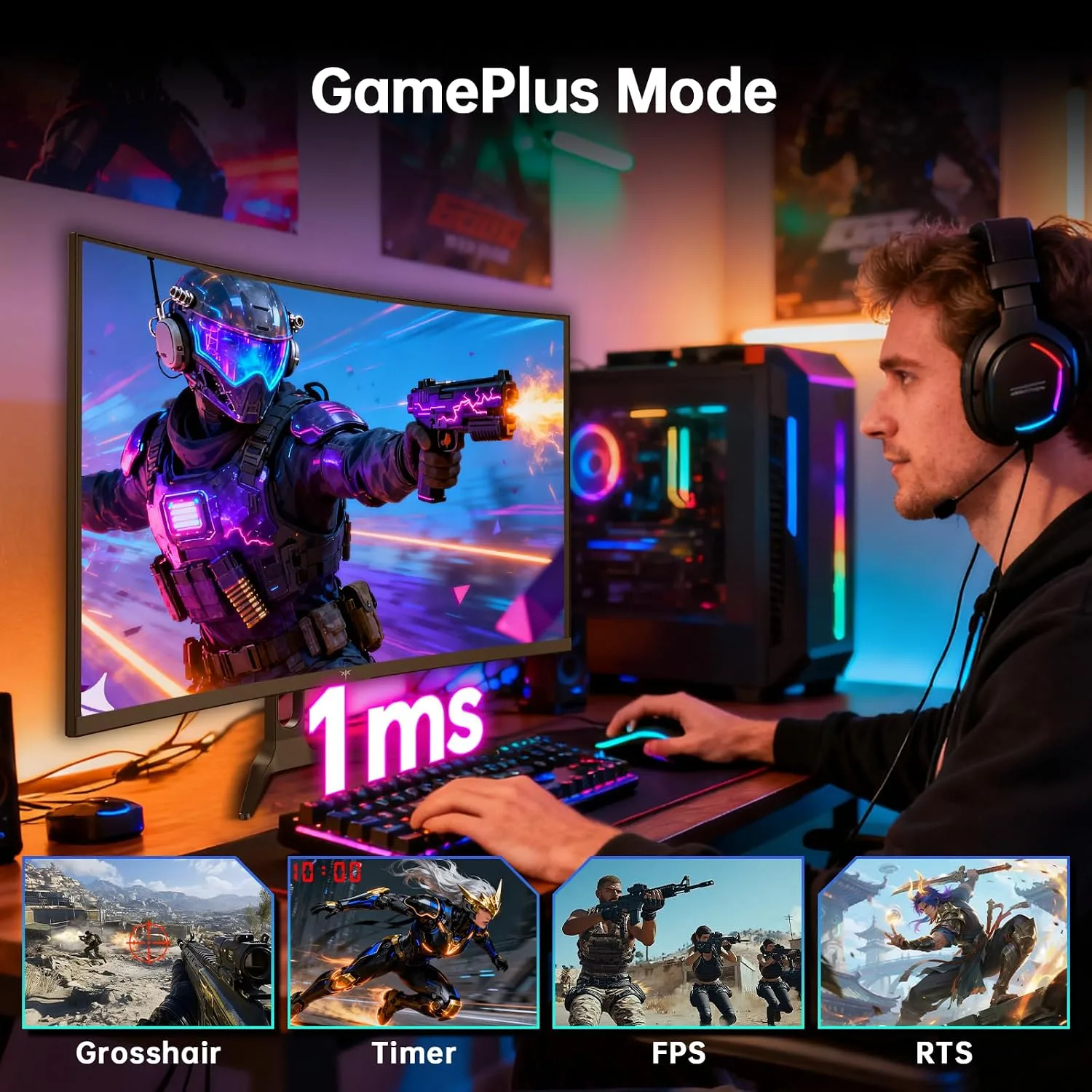 KTC 32 Inch Curved Gaming Monitor, 2K 180Hz (OC 185Hz) 1500R Monitor, H32S5