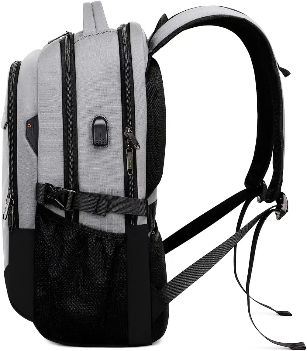 DUSLANG 17 Inch Travel Laptop Backpack Water Resistant College Backpack for Men/Women Laptop Bag with USB Charging Port, Light Grey and Black