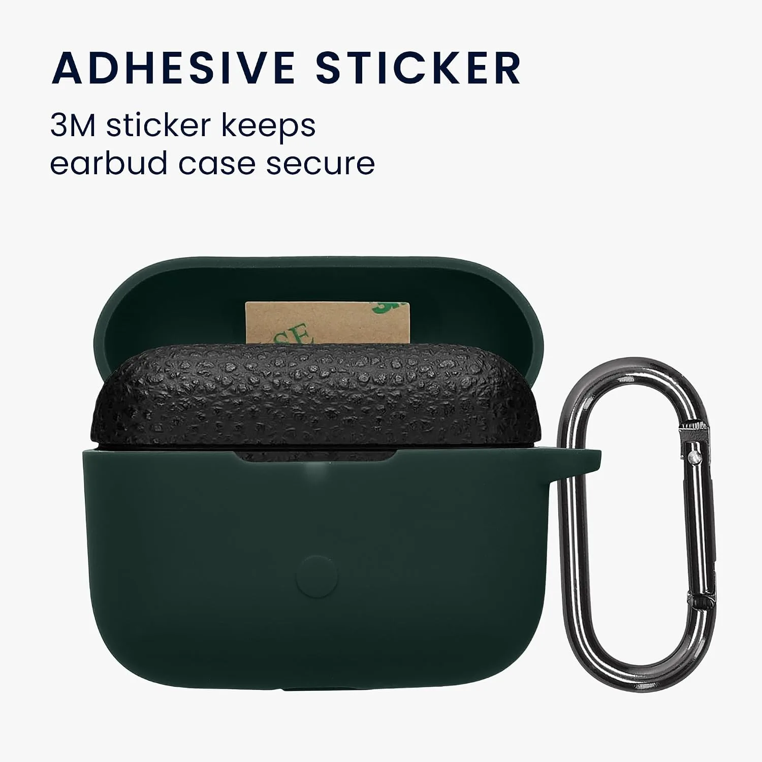kwmobile Cover for Marshall Motif II ANC Case - Silicone Cover for Earbuds Charging Case - Protective Headphone Holder with Carabiner Clip - Dark Green