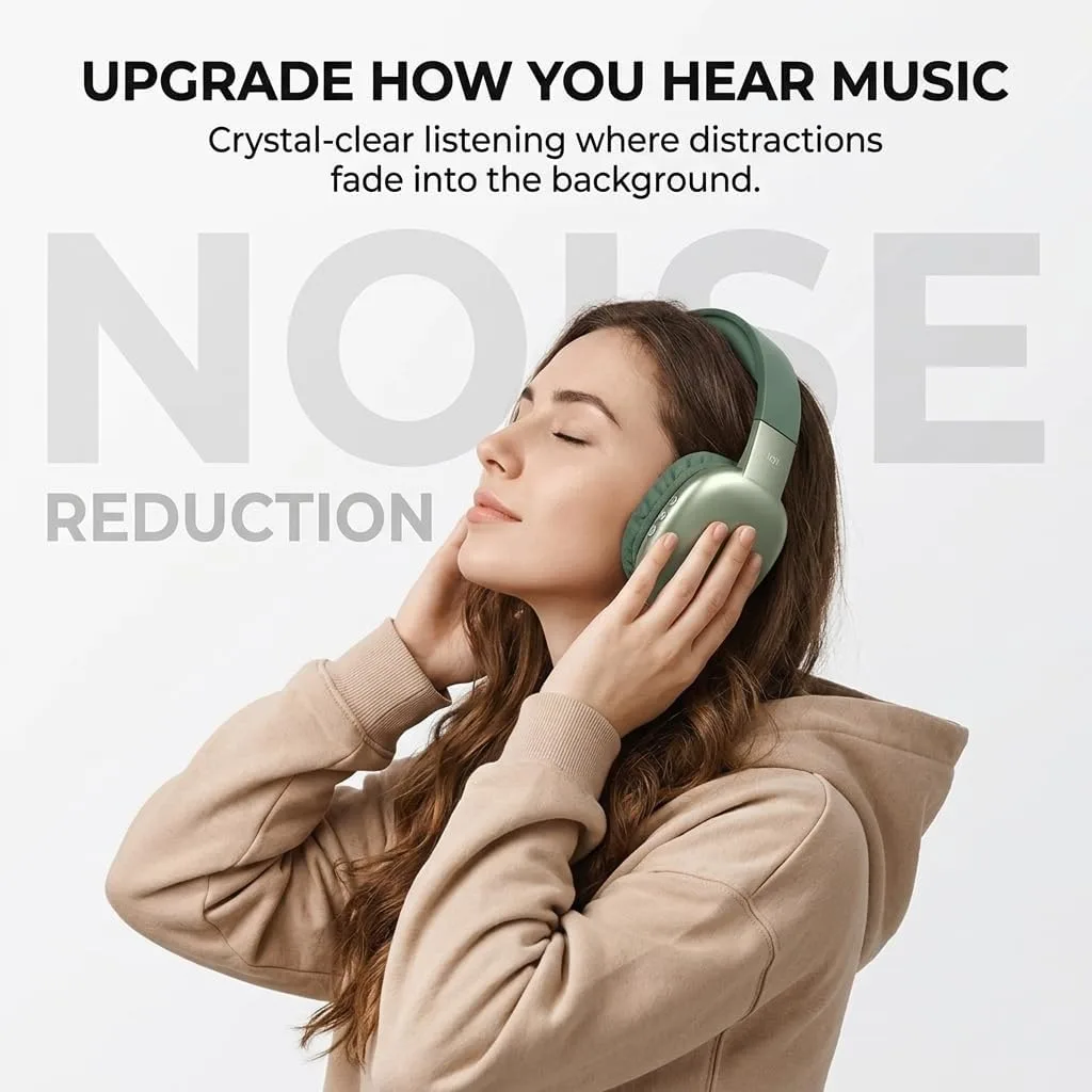 iJoy Ultra Wireless Over-Ear Bluetooth Headphones with Mic, 10H Playtime, Bluetooth Headset with Backup Wire & SD Slot, Wireless Headphones for Work, School & Gym (Green)